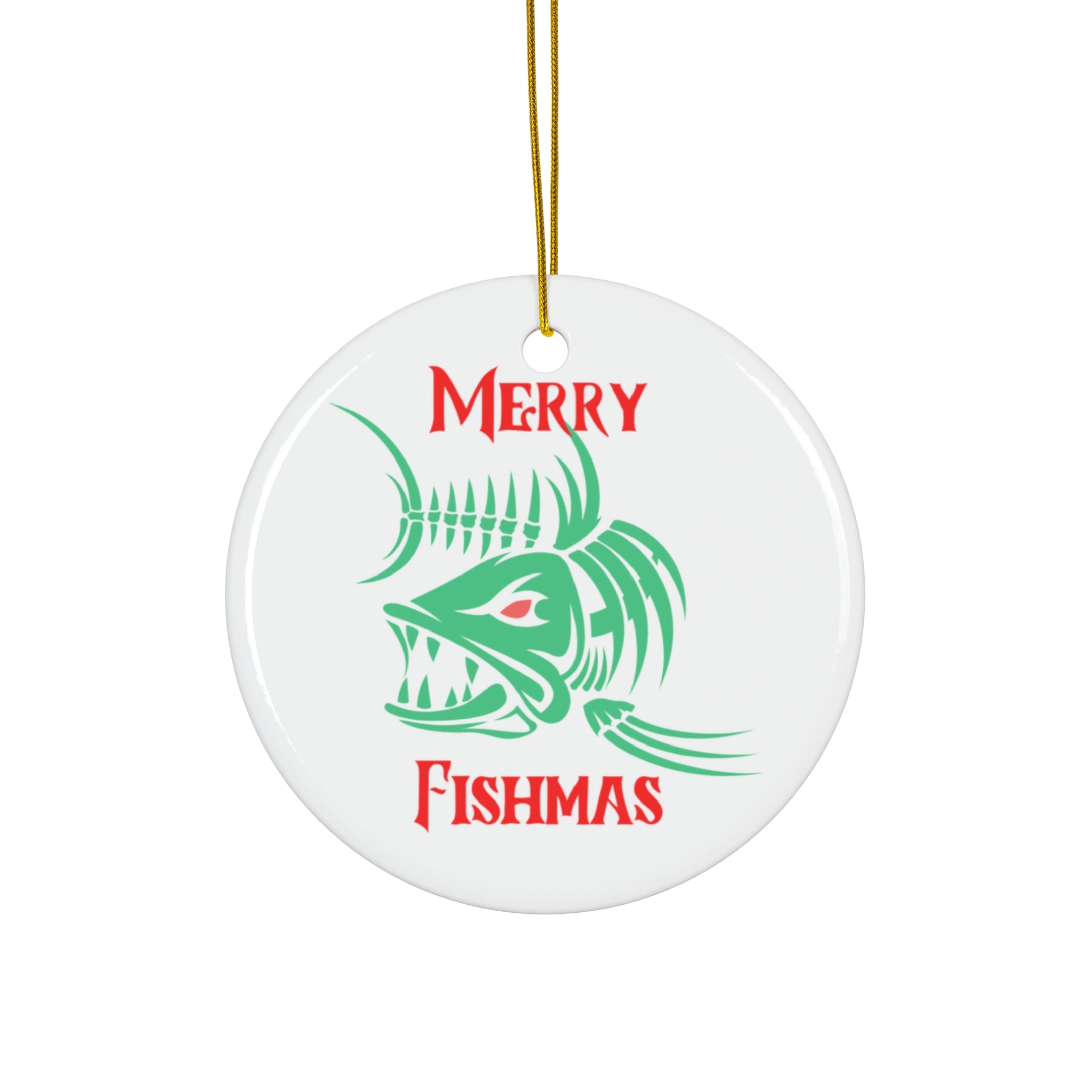 "Merry Fishmas" Ceramic Ornament - Star, Circle, Snowflake Holiday Fishing Decoration