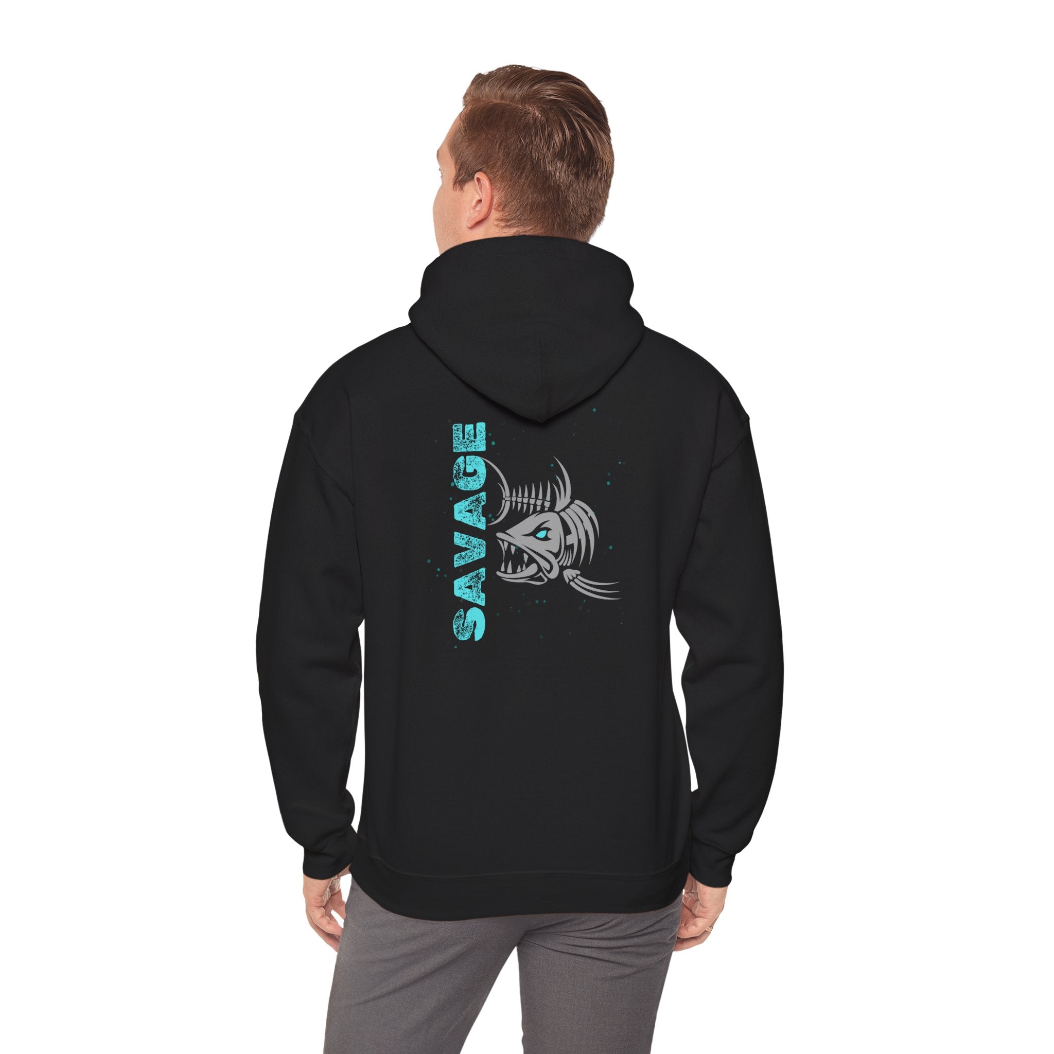 "Savage" Fish Hoodie - Retro Aqua Graphic Hooded Sweatshirt