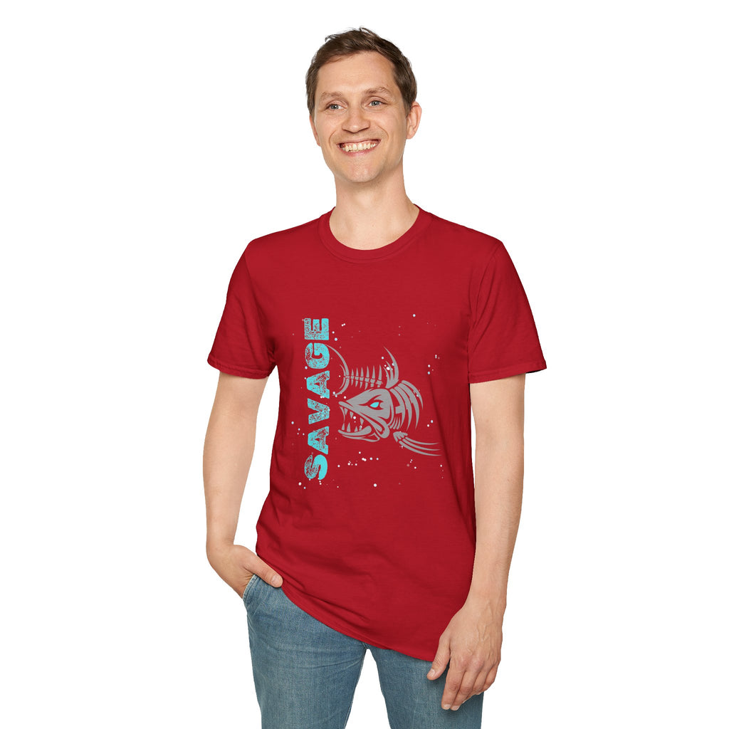 Savage Skeleton Fish Unisex Softstyle T-Shirt - Stylish and Comfortable Angler Apparel