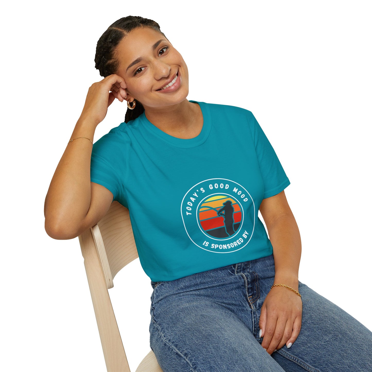 "Today's Good Mood Is Sponsored By Fishing" Unisex Softstyle T-Shirt.