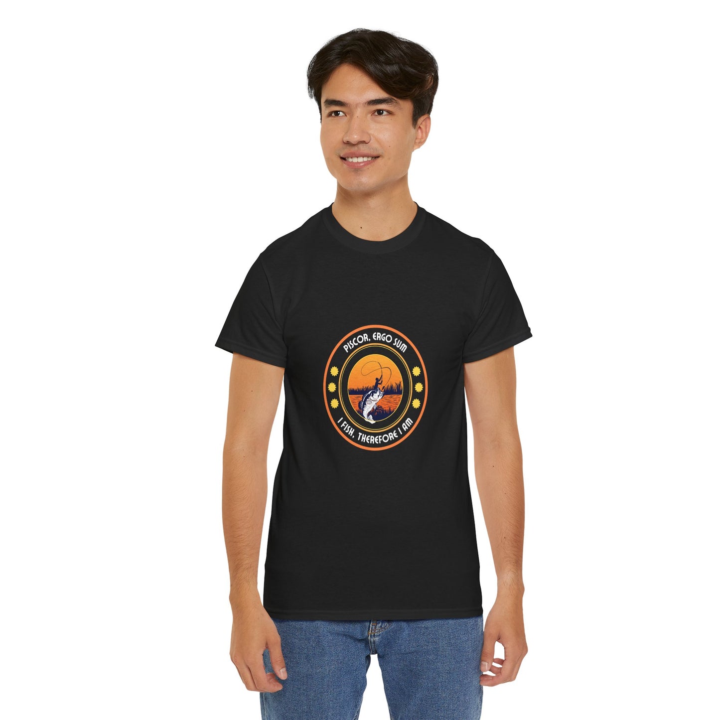 "I Fish, Therefore I Am" Unisex Heavy Cotton Tee - Graphic T-Shirt with Fishing Motif