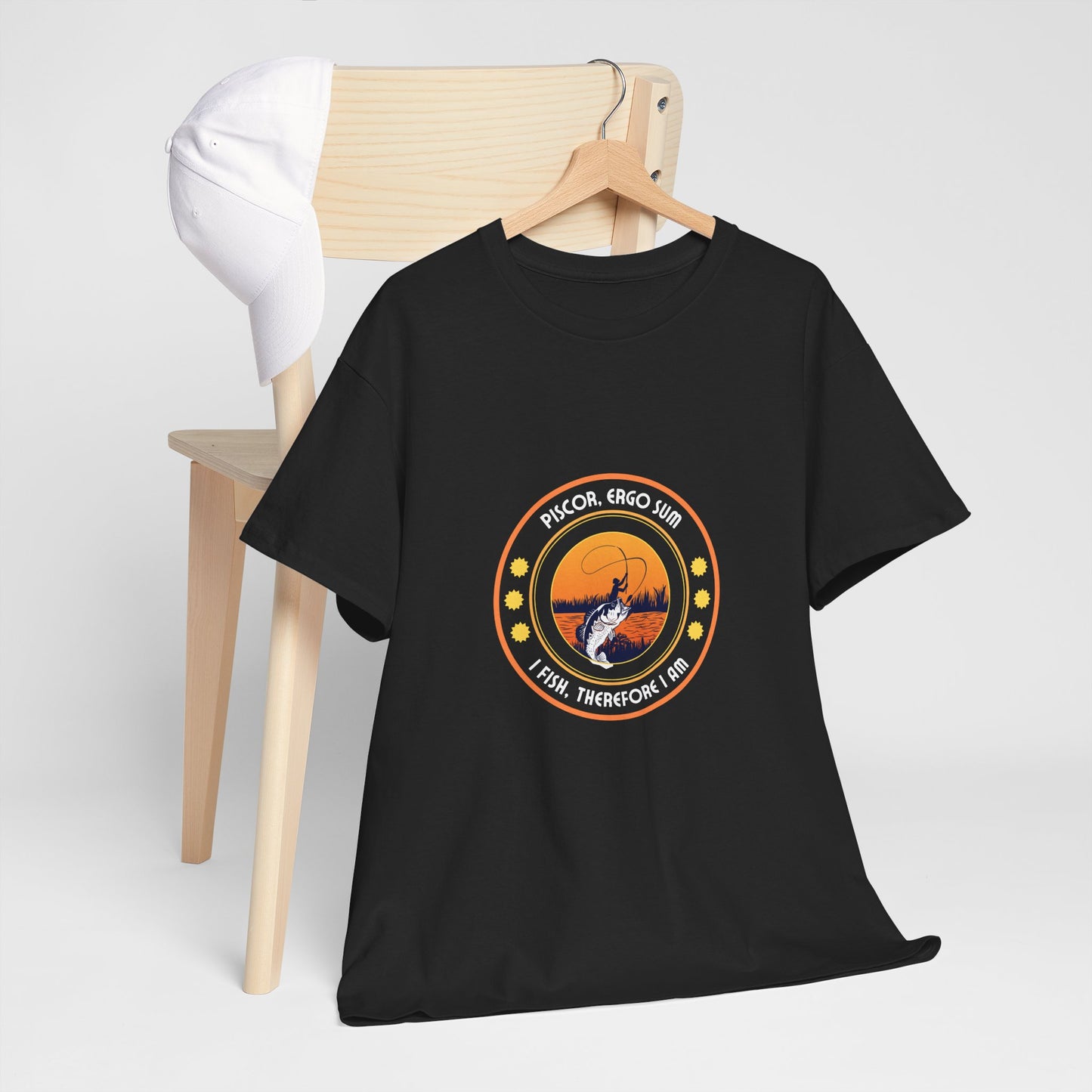 "I Fish, Therefore I Am" Unisex Heavy Cotton Tee - Graphic T-Shirt with Fishing Motif