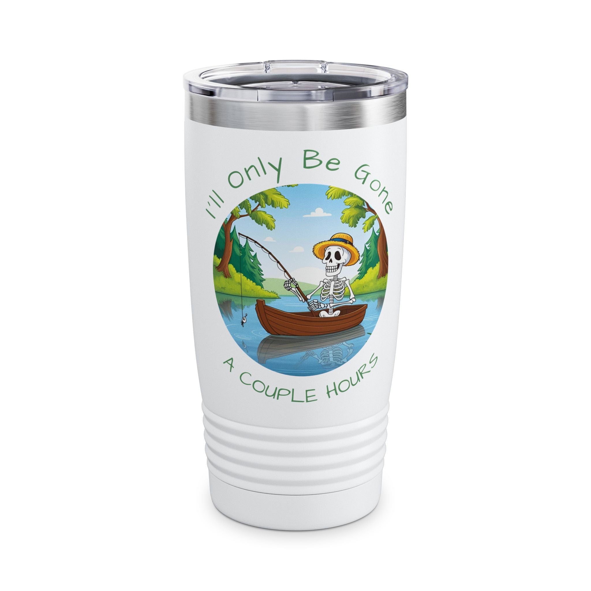 "I'll Only Be Gone A Couple Hours" Fishing Theme - 20oz Insulated Travel Mug for Outdoor Enthusiasts