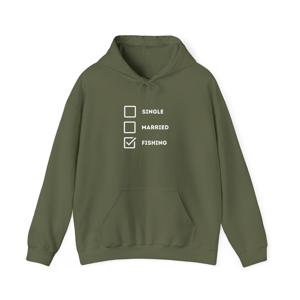 Fishing Humor Unisex Hoodie - "Single, Married, Fishing Checkbox" Design -Perfect for Anglers