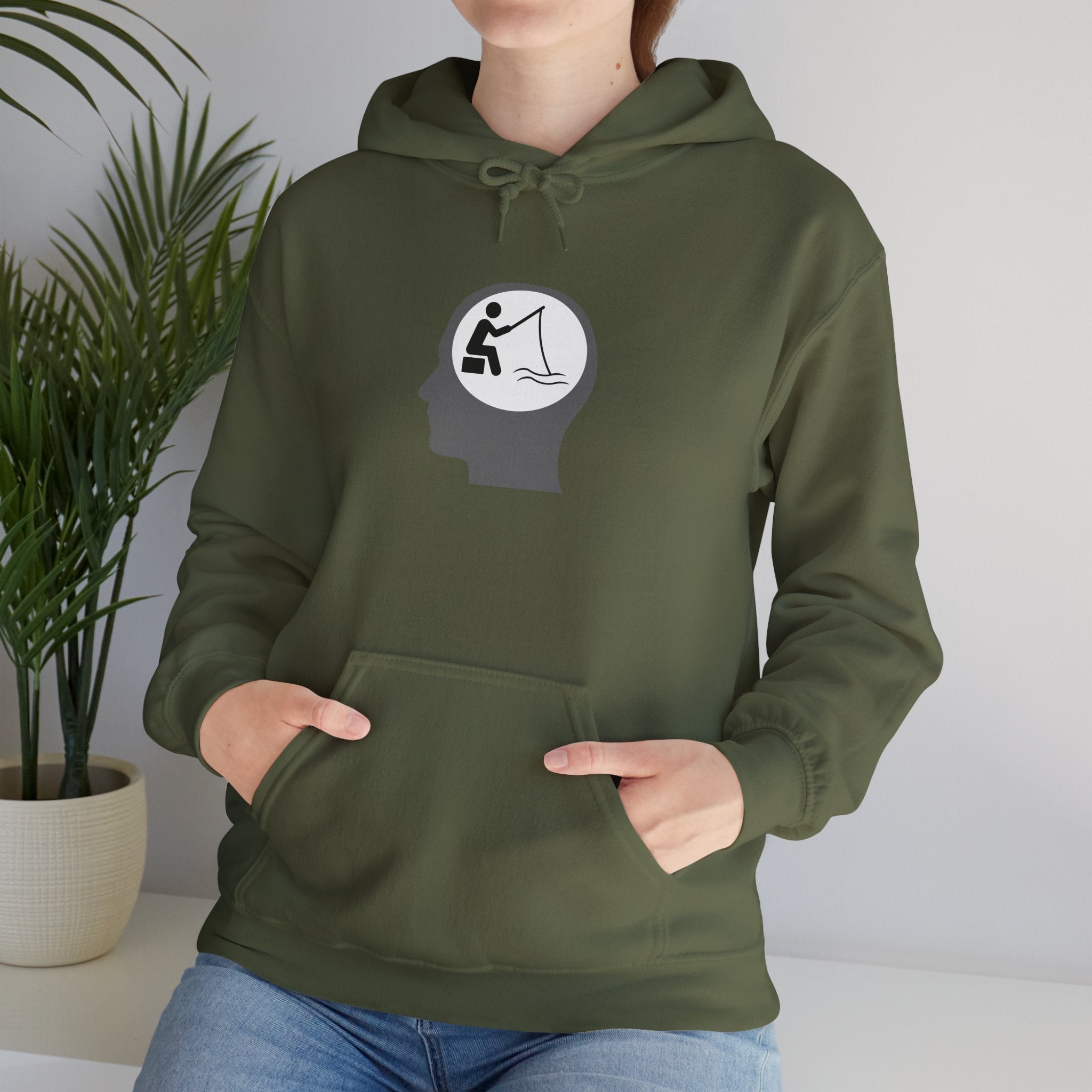 "Fishing On The Brain" Hoodie - Unisex Heavy Blend Sweatshirt with Relaxing Design