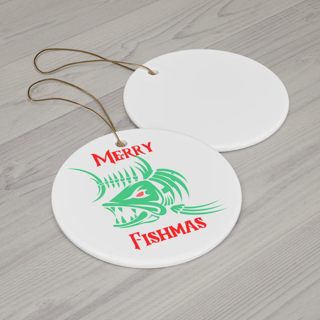 "Merry Fishmas" Ceramic Ornament - Star, Circle, Snowflake Holiday Fishing Decoration