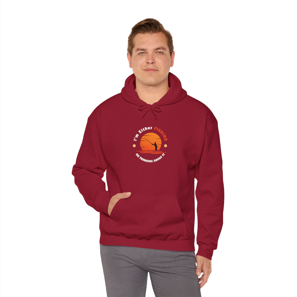 "I'm Either Fishing or Thinking About It" Funny Fishing Heavy Blend™ Hooded Sweatshirt — Gift for Anglers
