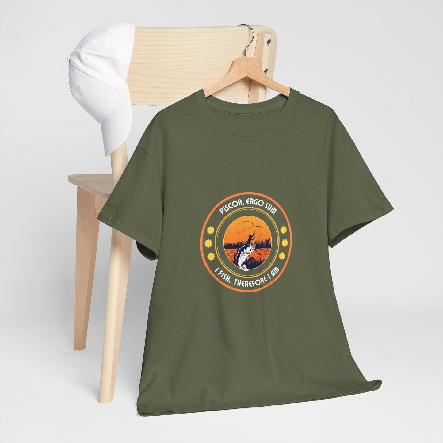 "I Fish, Therefore I Am" Unisex Heavy Cotton Tee - Graphic T-Shirt with Fishing Motif
