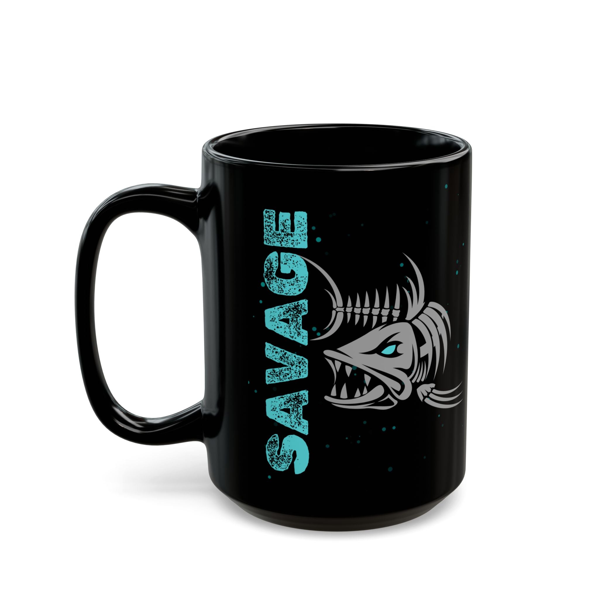 Savage Fish Black Mug – Bold Angler Coffee Cup (11oz/15oz)