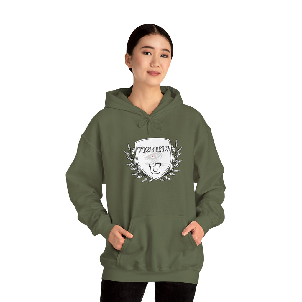 "Fishing University" Unisex Heavy Blend Hoodie - Fun Design for Fishermen