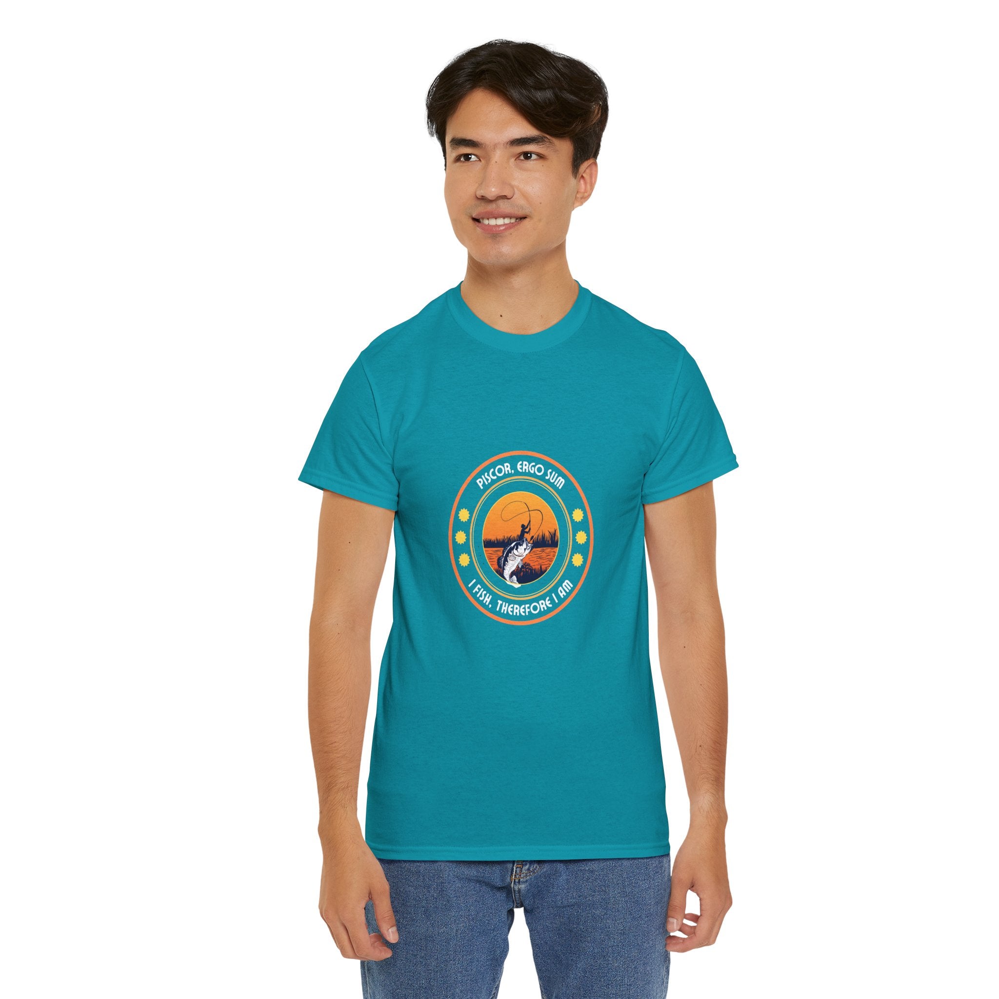 "I Fish, Therefore I Am" Unisex Heavy Cotton Tee - Graphic T-Shirt with Fishing Motif