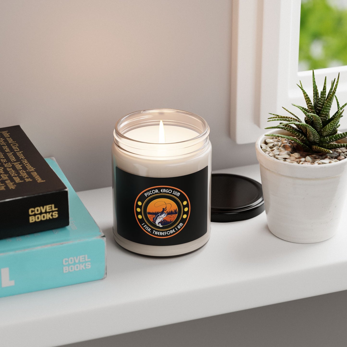 Scented Soy Candle - "I Fish, Therefore I Am" - 9oz Eco-Friendly Fishing Gift