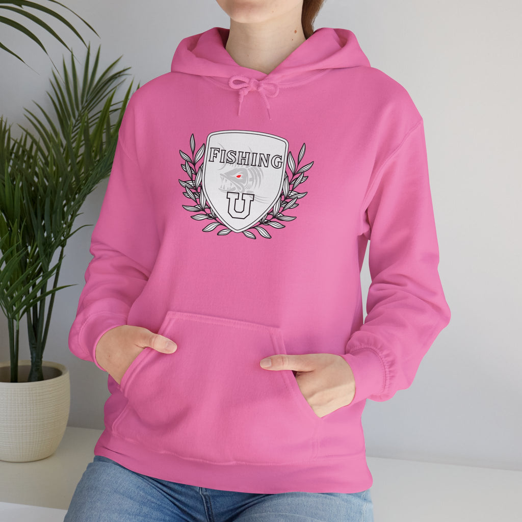 "Fishing University" Unisex Heavy Blend Hoodie - Fun Design for Fishermen