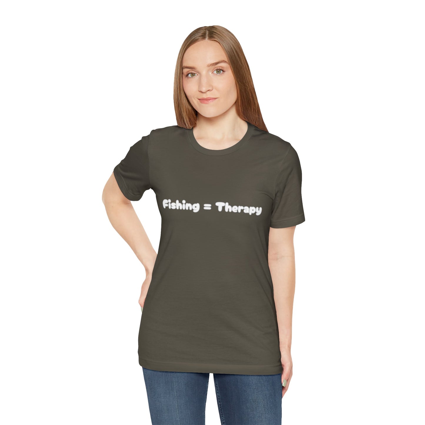Unisex  "Fishing = Therapy" Jersey Short Sleeve Tee.
