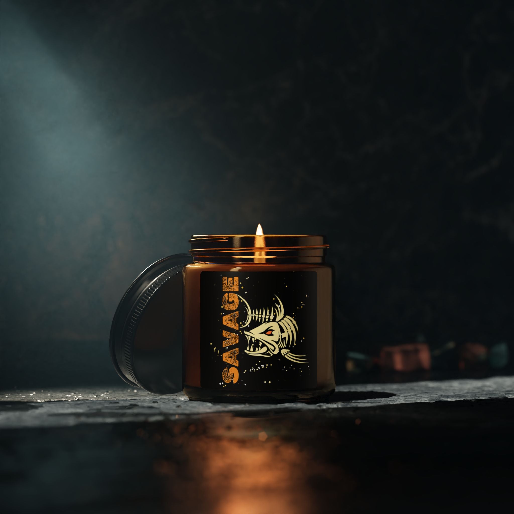 Savage Fish Skeleton Amber Soy Candle — Masculine Scented Jar Candle