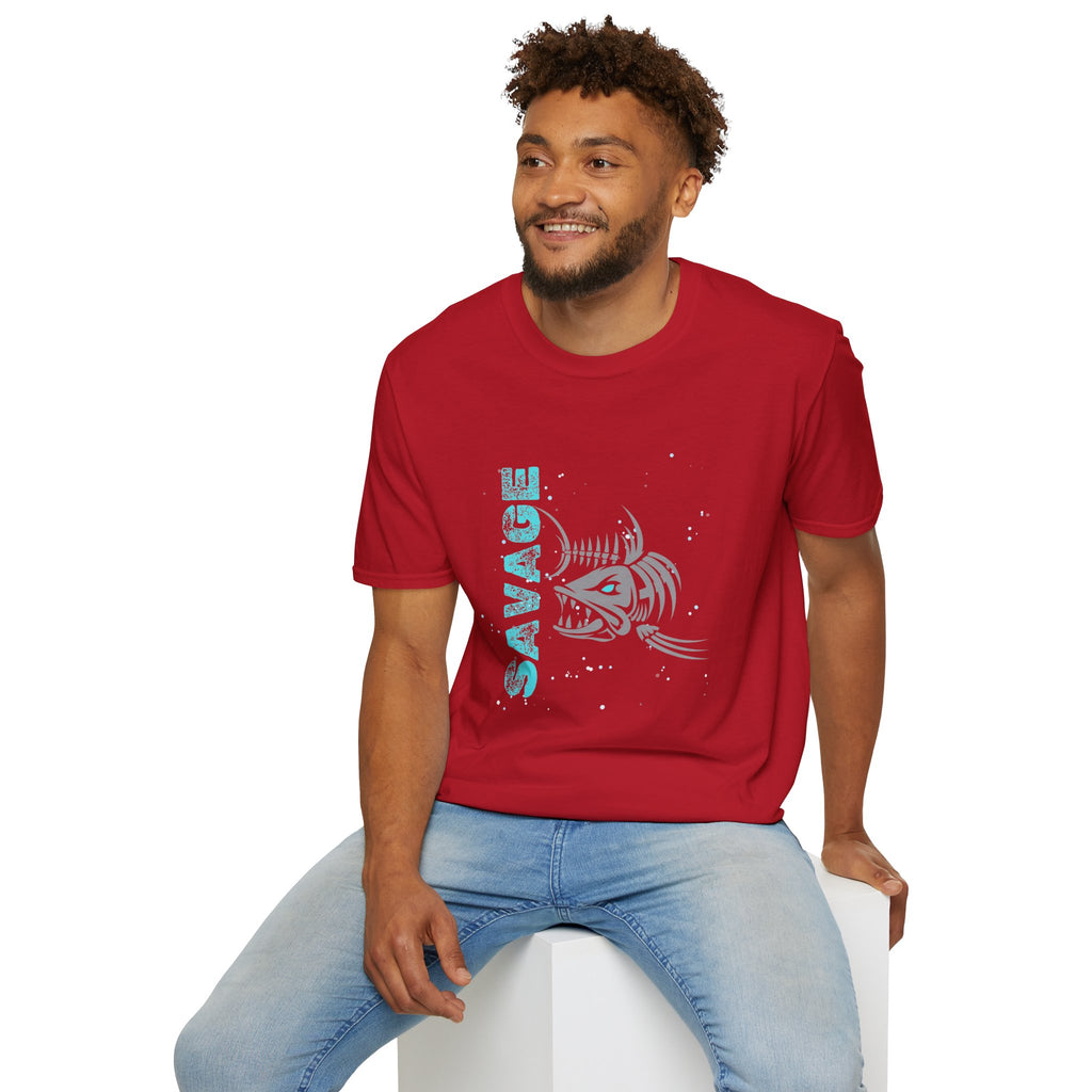 Savage Skeleton Fish Unisex Softstyle T-Shirt - Stylish and Comfortable Angler Apparel
