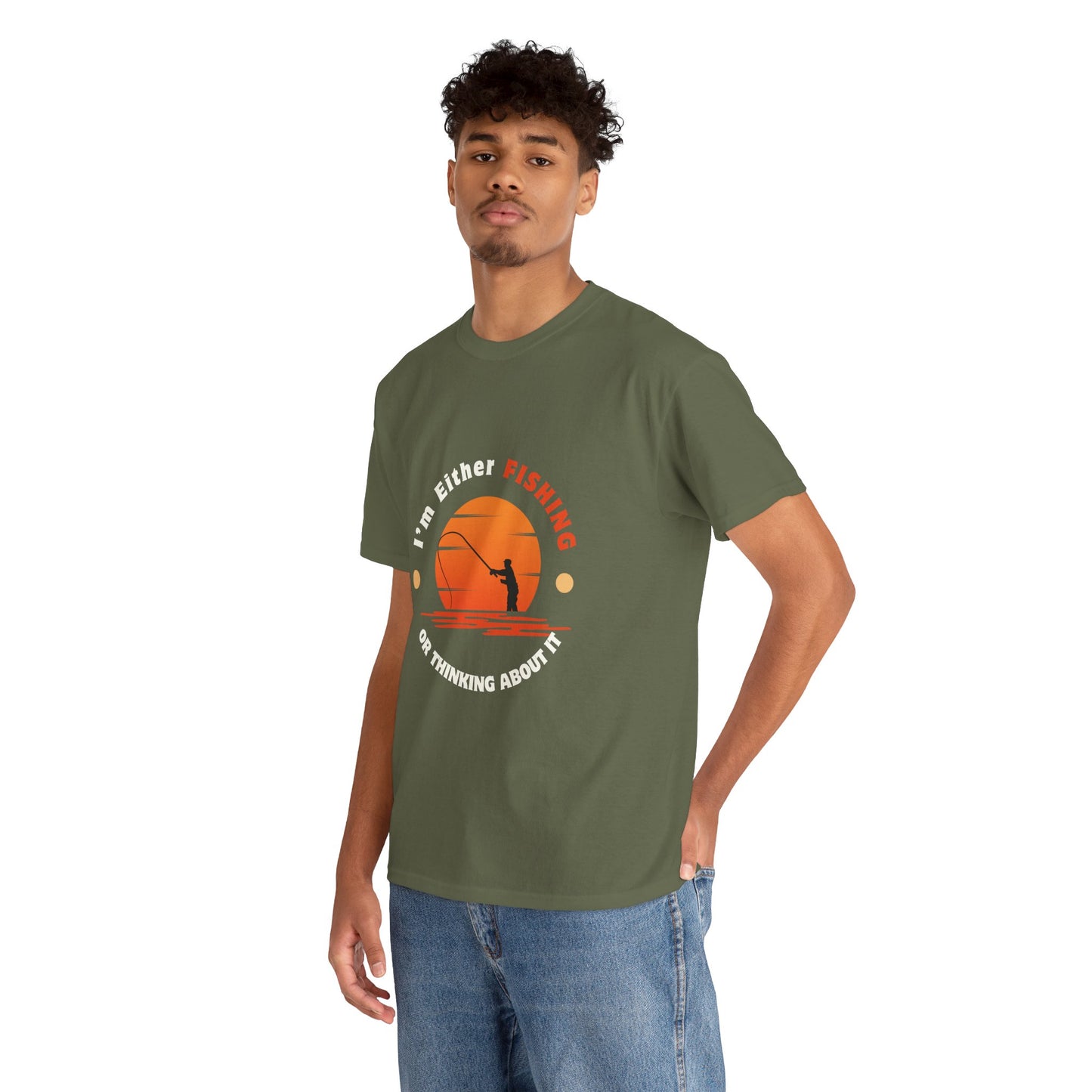 "I'm Either Fishing or Thinking About It" Unisex Heavy Cotton Tee - Relaxed Fit Fishing Apparel
