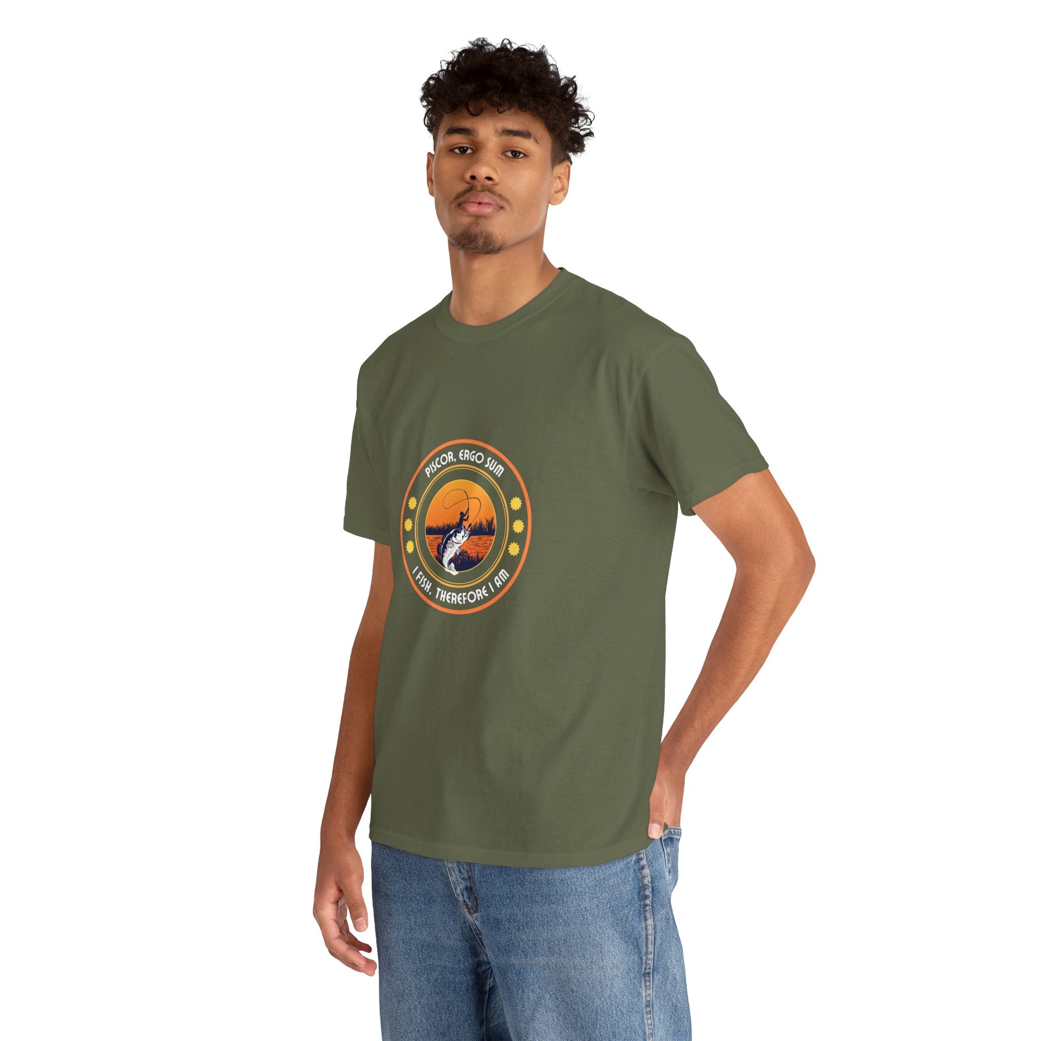 "I Fish, Therefore I Am" Unisex Heavy Cotton Tee - Graphic T-Shirt with Fishing Motif
