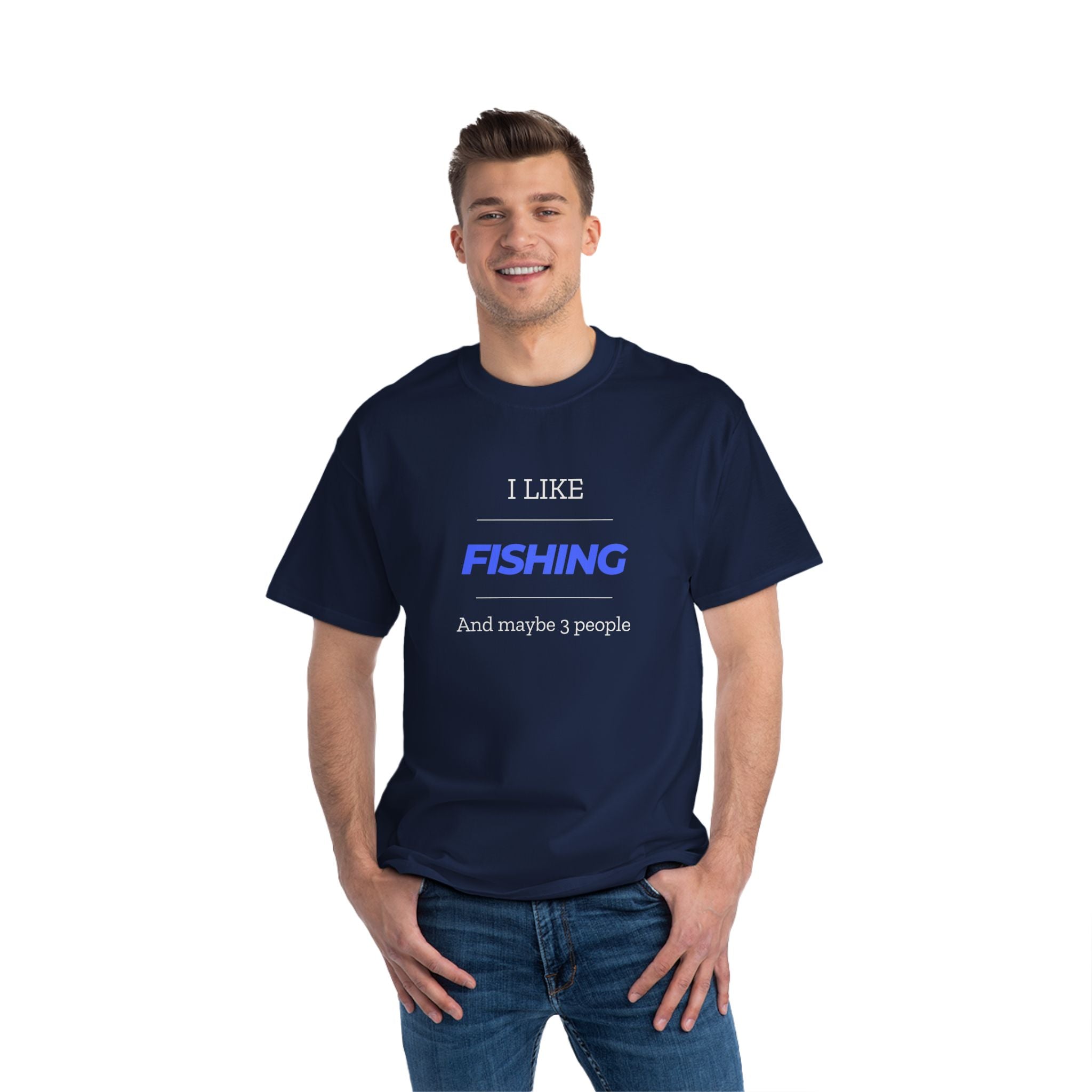 "I Like Fishing and Maybe 3 People" Beefy-T®  Short-Sleeve T-Shirt. #fishing #fish #fisherman #outdoors #dadgift