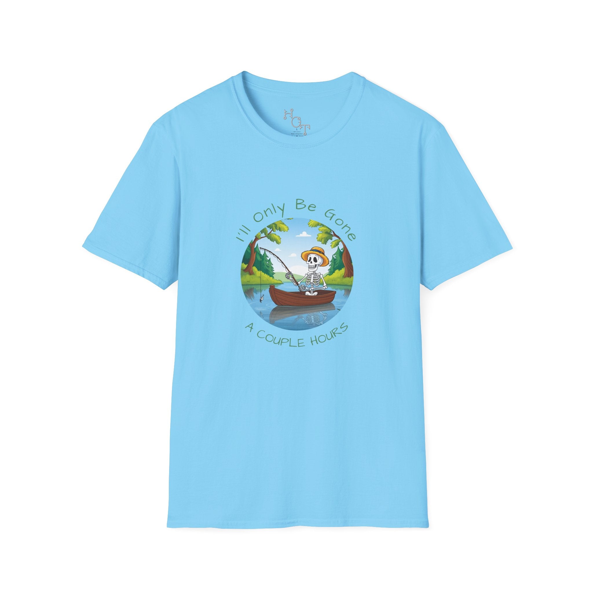 "I'll Only Be Gone A Couple Hours" Fishing Theme Unisex Softstyle T-Shirt – Perfect for Nature Lovers & Weekend Adventurers