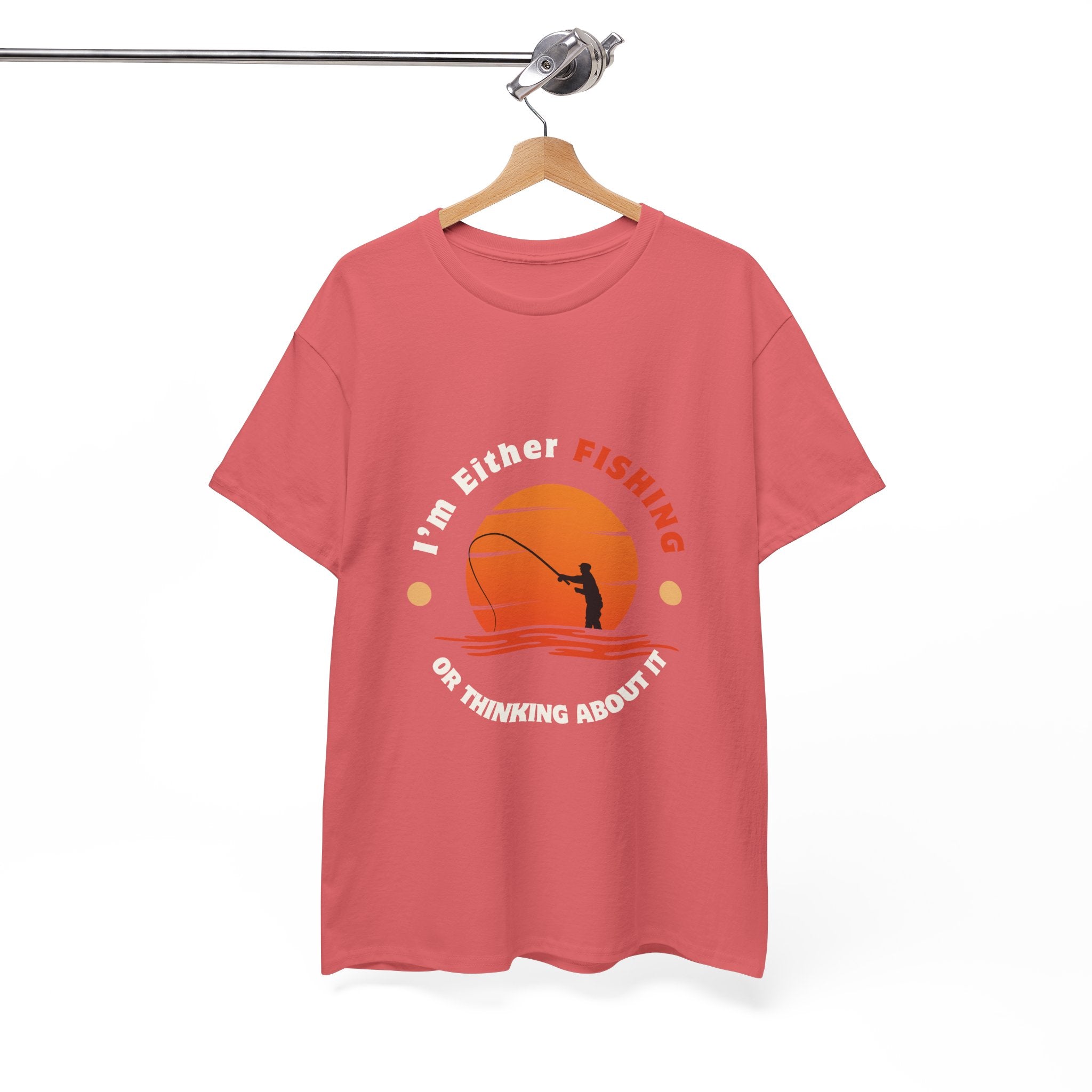 "I'm Either Fishing or Thinking About It" Unisex Heavy Cotton Tee - Relaxed Fit Fishing Apparel
