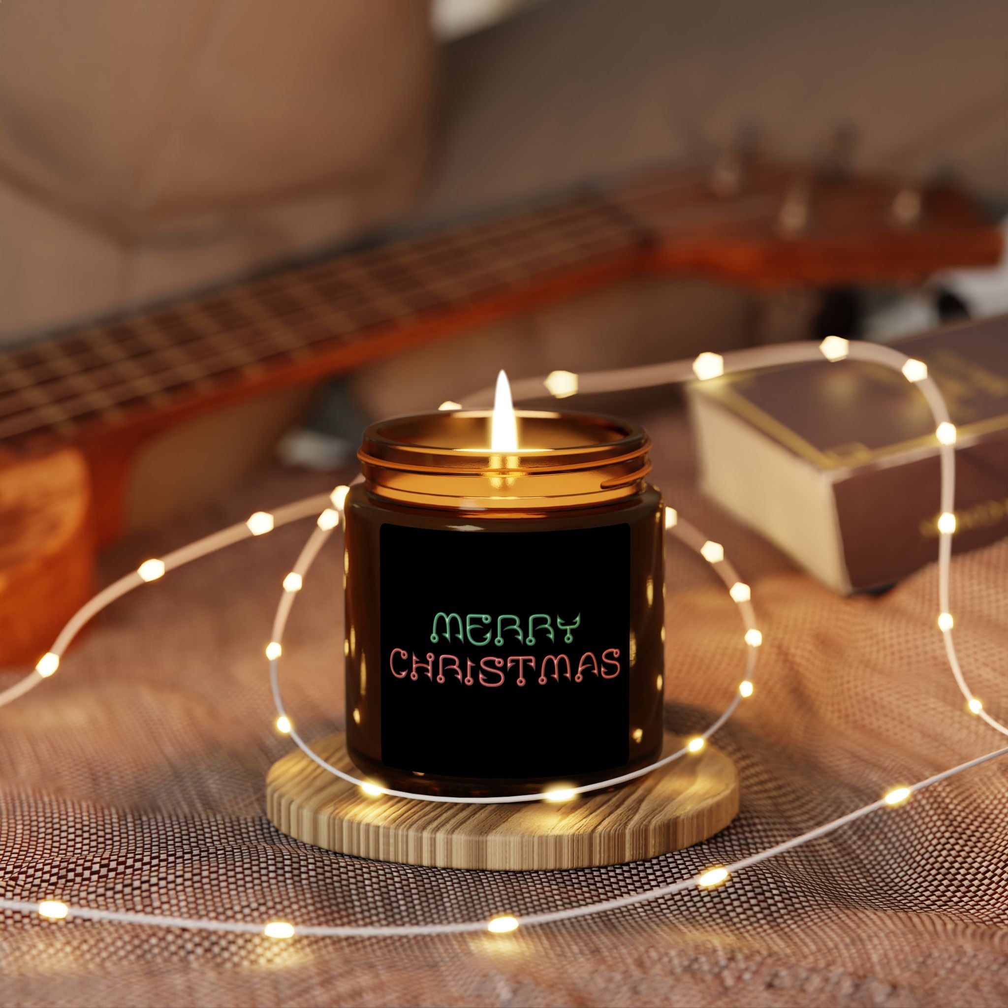 Christmas Scented Soy Candle — “Merry Christmas” Fishing Hook Amber Jar (Multiple Sizes)