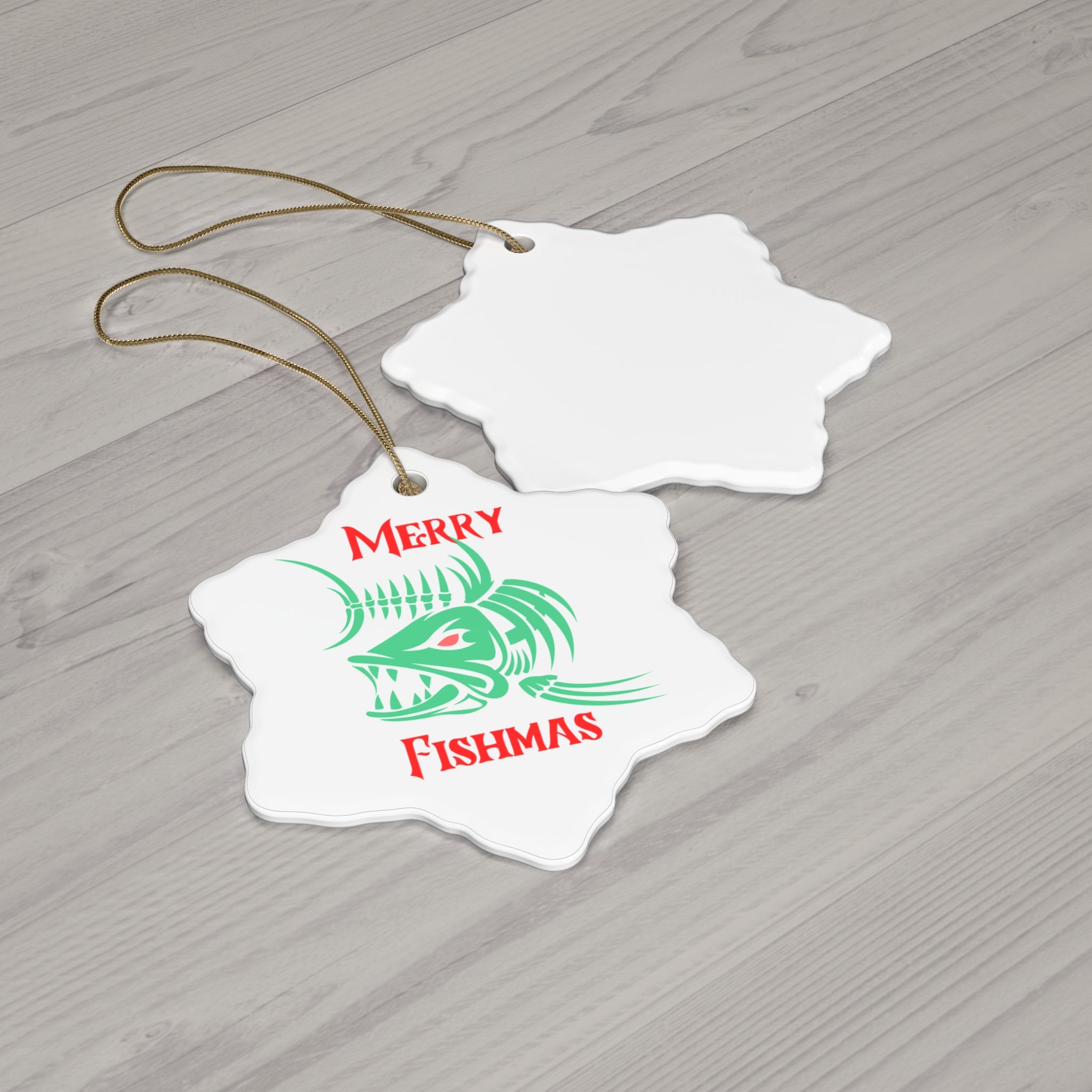 "Merry Fishmas" Ceramic Ornament - Star, Circle, Snowflake Holiday Fishing Decoration