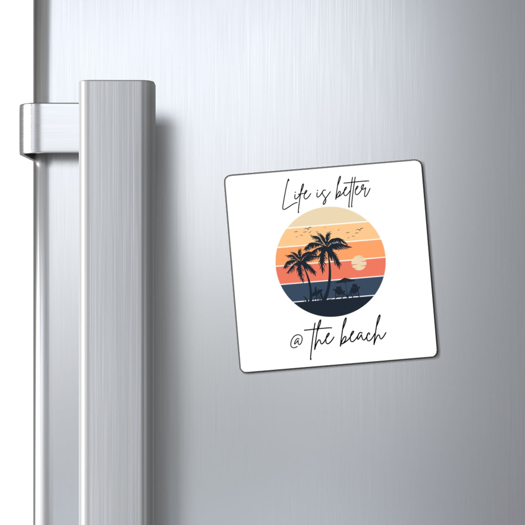 Life Is Better at the Beach Magnet — Retro Palm Tree Sunset Refrigerator Magnet