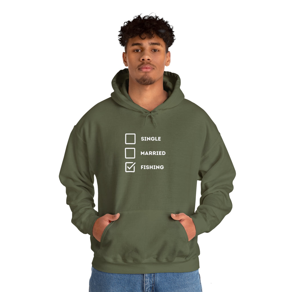 Fishing Humor Unisex Hoodie - "Single, Married, Fishing Checkbox" Design -Perfect for Anglers
