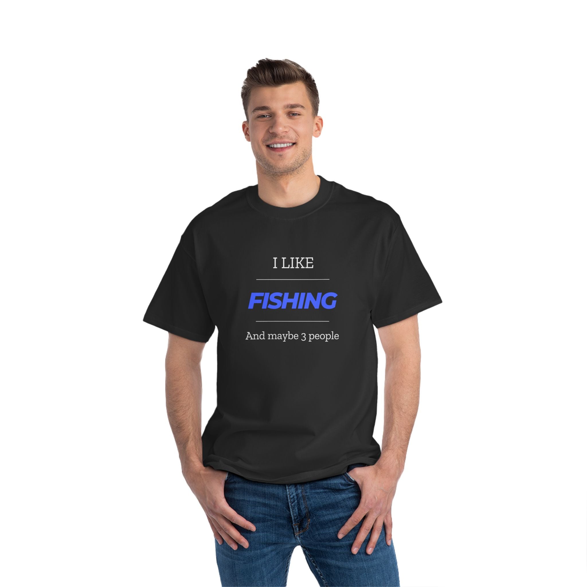 "I Like Fishing and Maybe 3 People" Beefy-T®  Short-Sleeve T-Shirt. #fishing #fish #fisherman #outdoors #dadgift