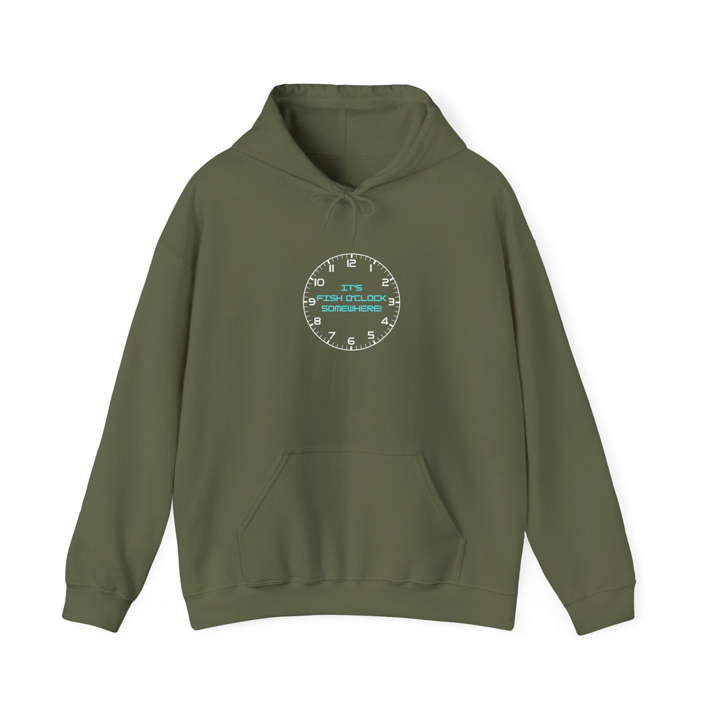 "It's Fish O'Clock Somewhere" Funny Fishing Heavy Blend™ Hooded Sweatshirt — Gift for Anglers
