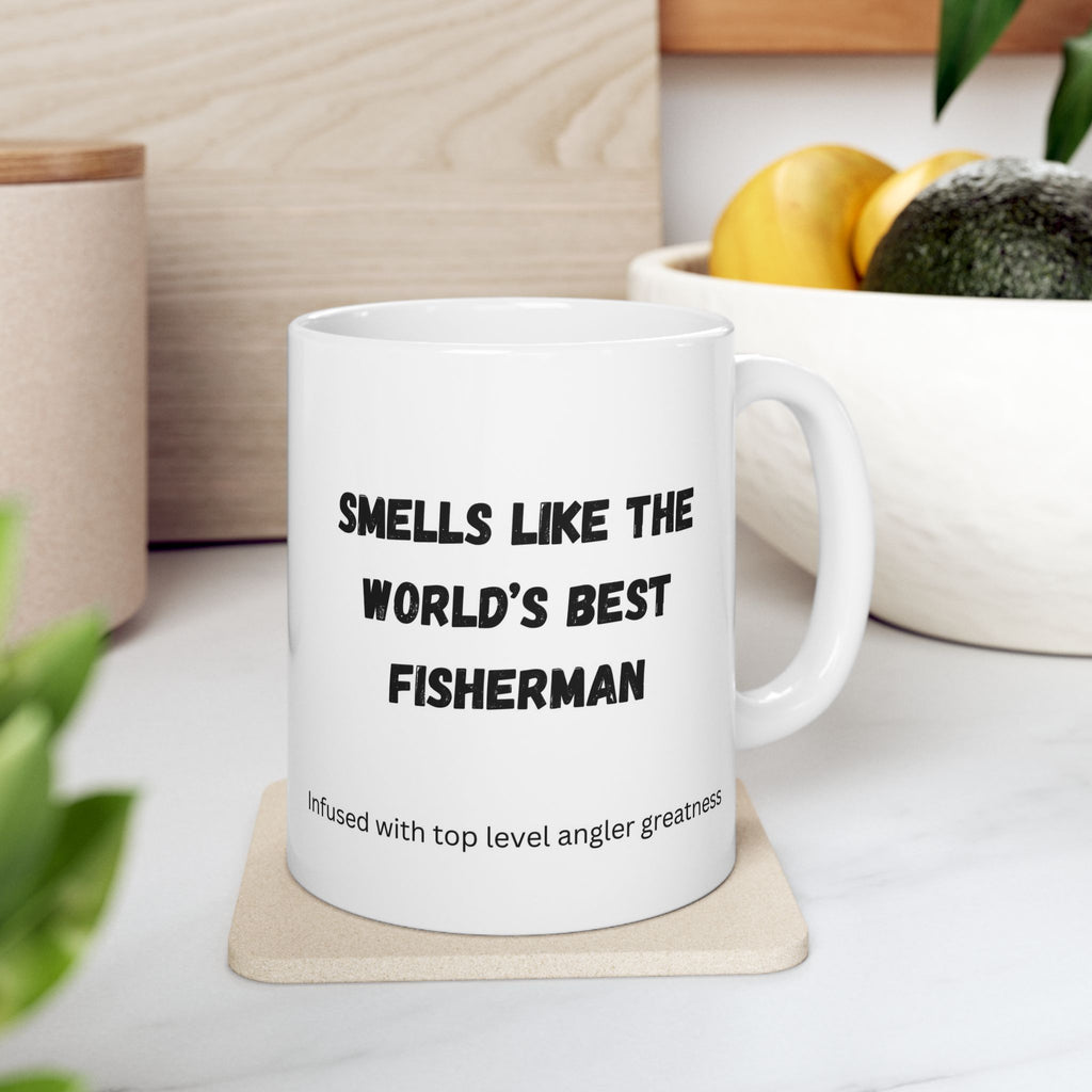 "Smells Like The World's Best Fisherman" Funny Fishing Ceramic Mug (11oz/15oz) — Gift for Anglers