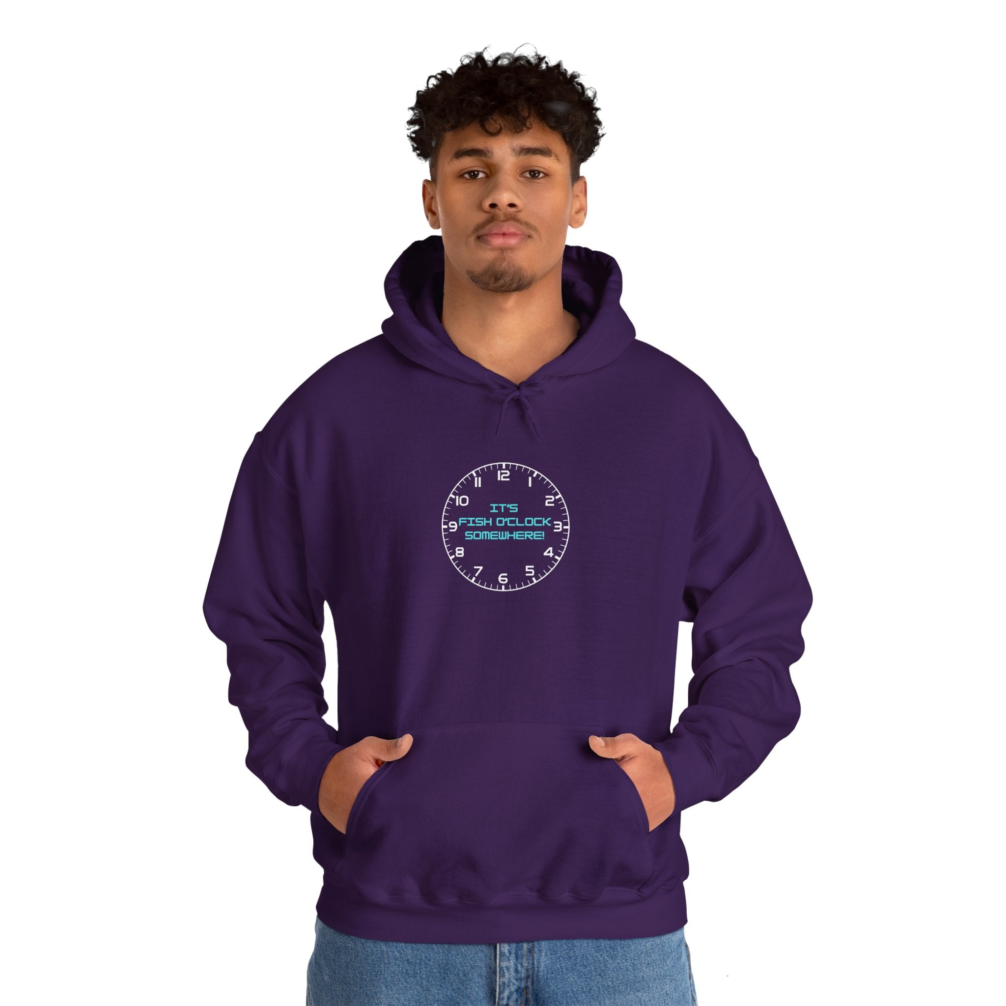 "It's Fish O'Clock Somewhere" Funny Fishing Heavy Blend™ Hooded Sweatshirt — Gift for Anglers