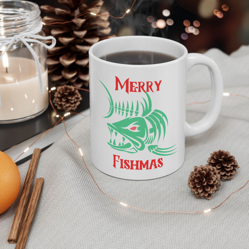 Fishing Theme Ceramic Mug — 'Merry Fishmas' Coffee Cup