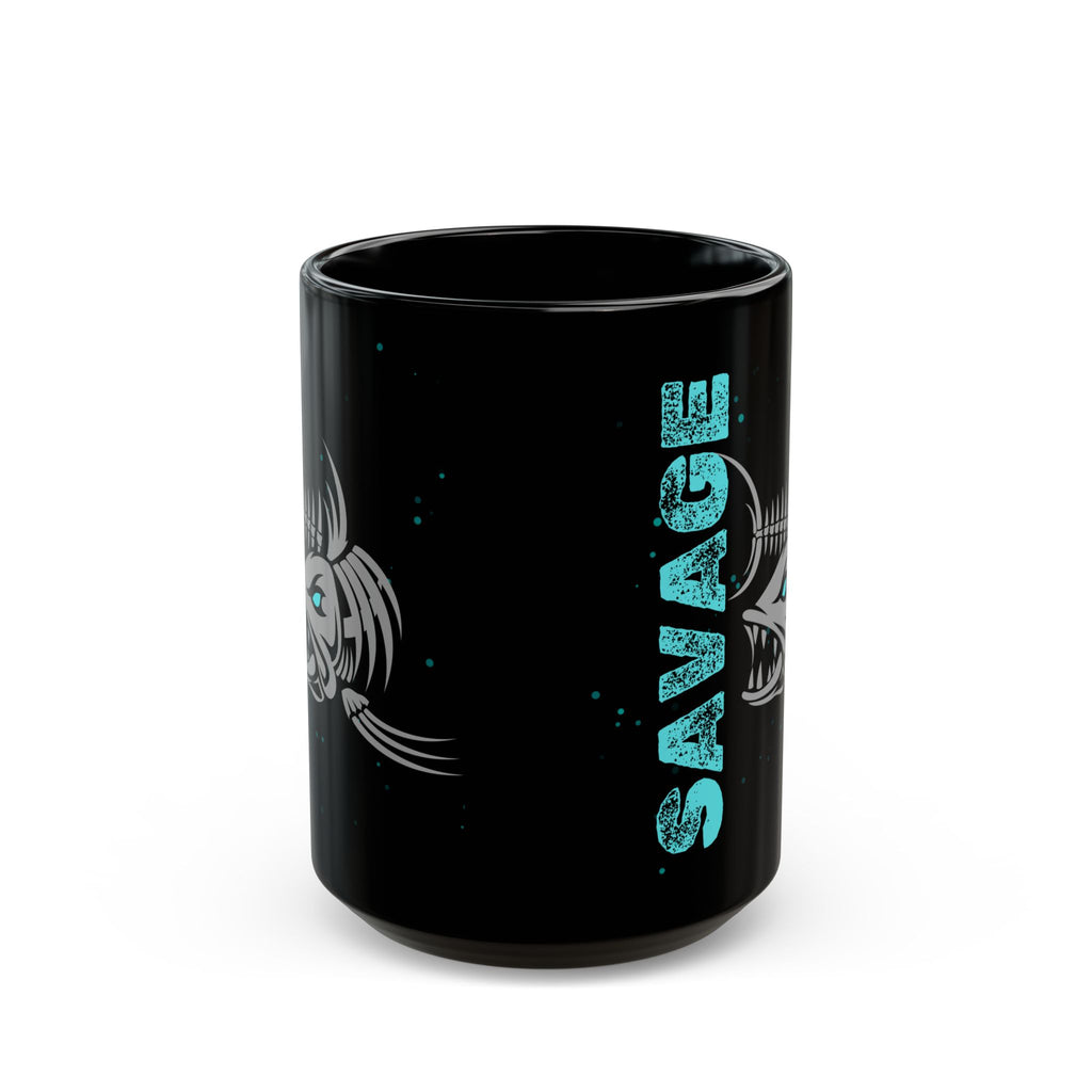 Savage Fish Black Mug – Bold Angler Coffee Cup (11oz/15oz)
