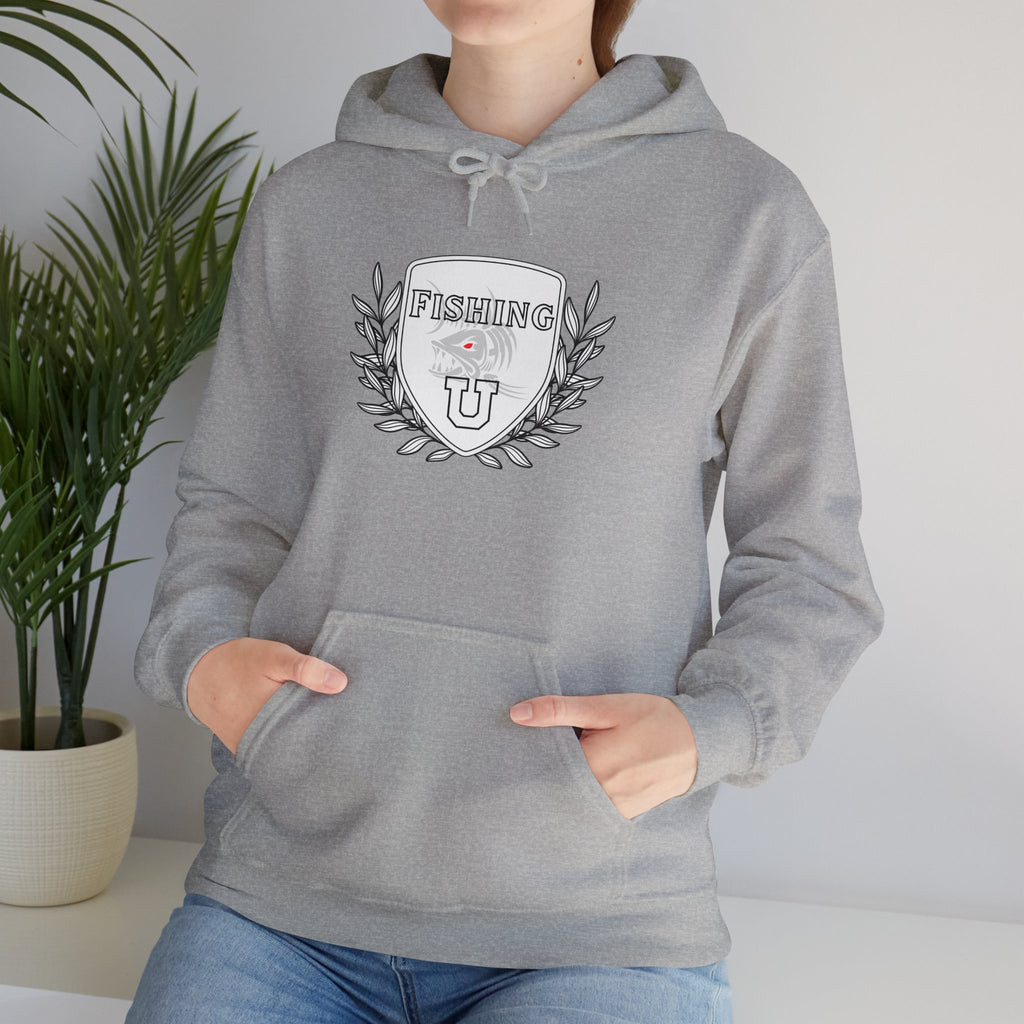 "Fishing University" Unisex Heavy Blend Hoodie - Fun Design for Fishermen