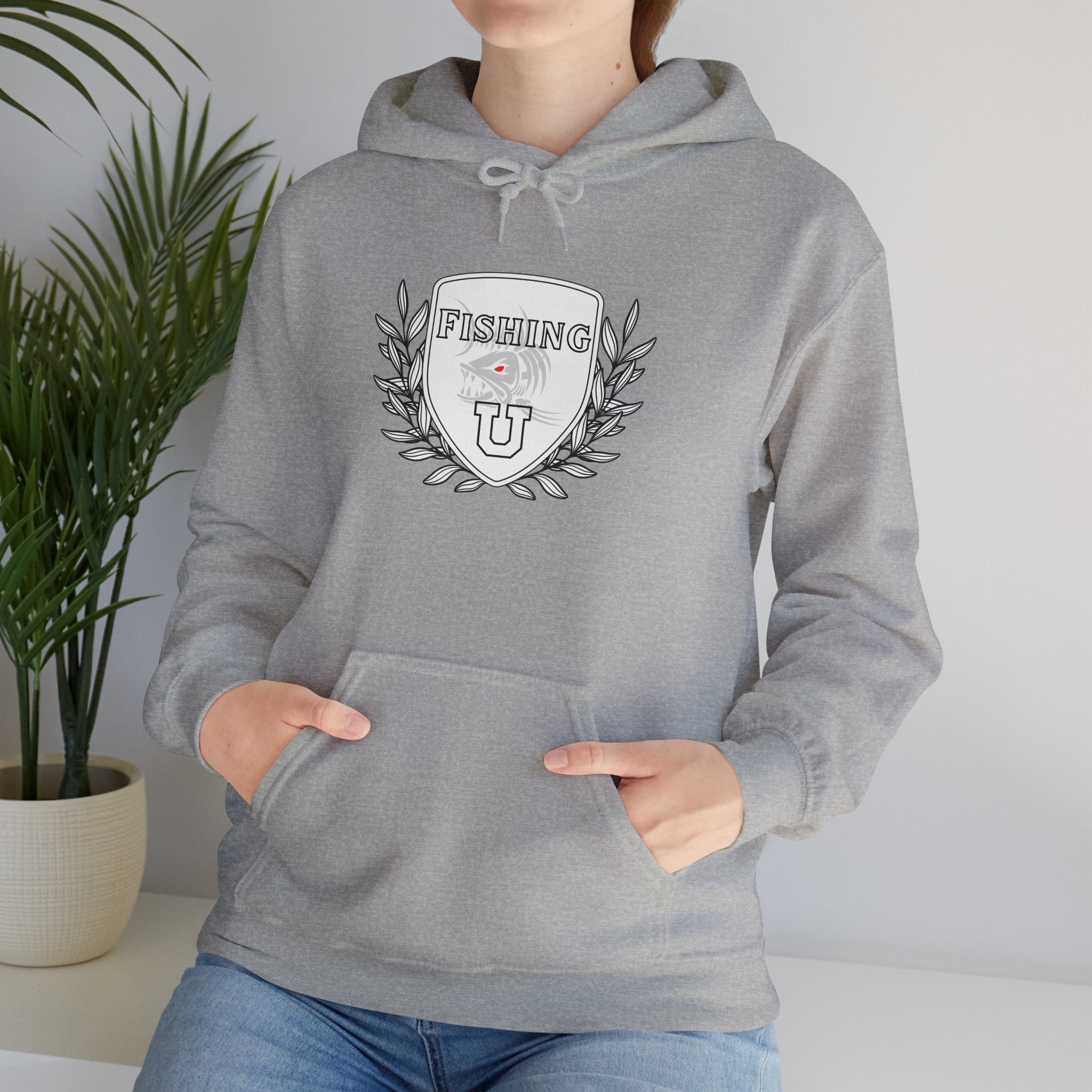"Fishing University" Unisex Heavy Blend Hoodie - Fun Design for Fishermen