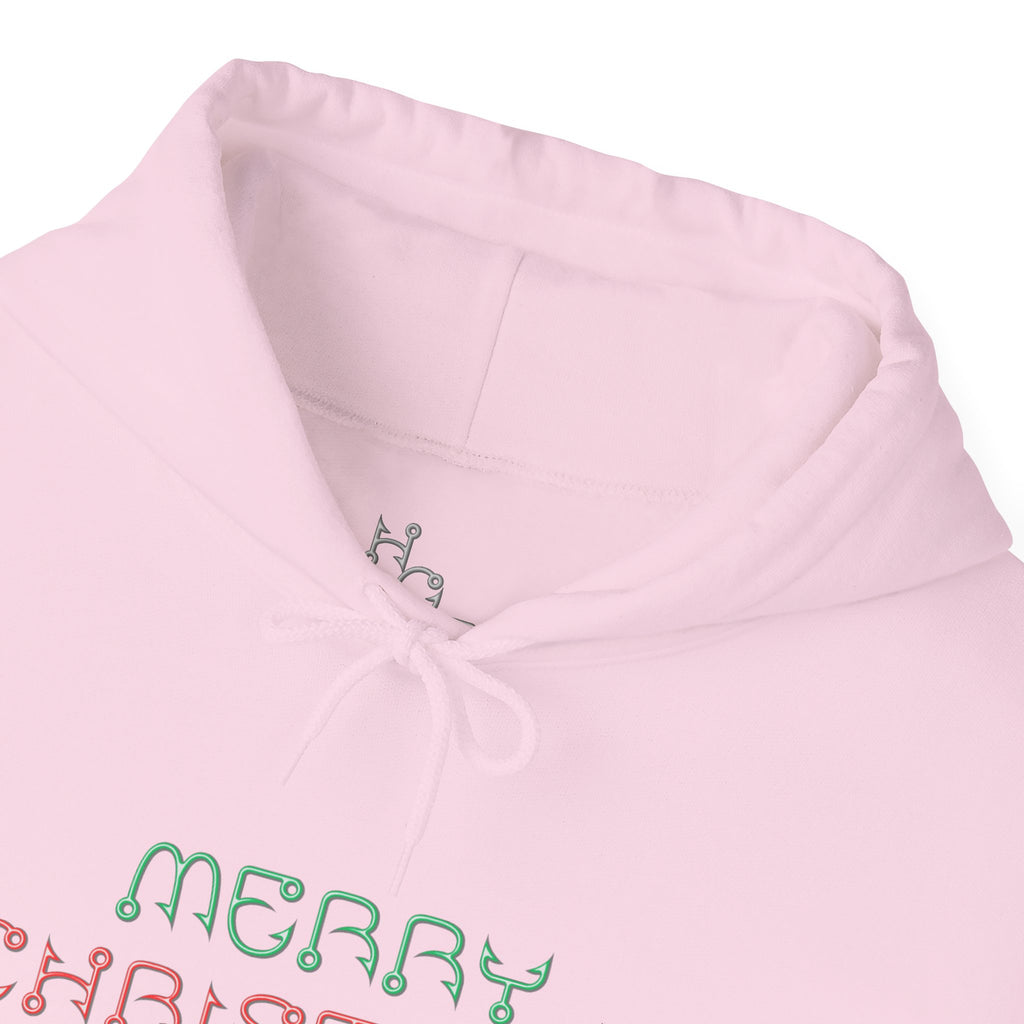 Merry Christmas Fishing Hook Script Hoodie — Cozy Holiday Sweatshirt