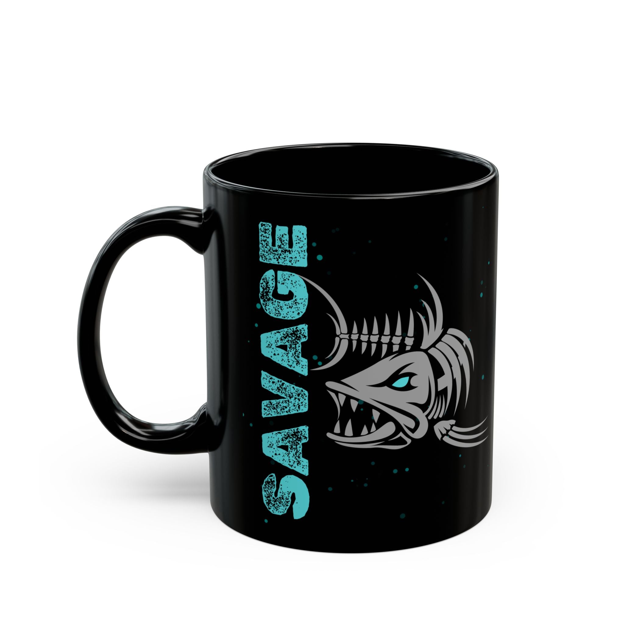 Savage Fish Black Mug – Bold Angler Coffee Cup (11oz/15oz)