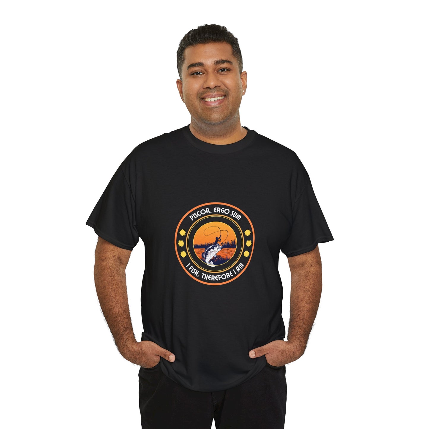 "I Fish, Therefore I Am" Unisex Heavy Cotton Tee - Graphic T-Shirt with Fishing Motif