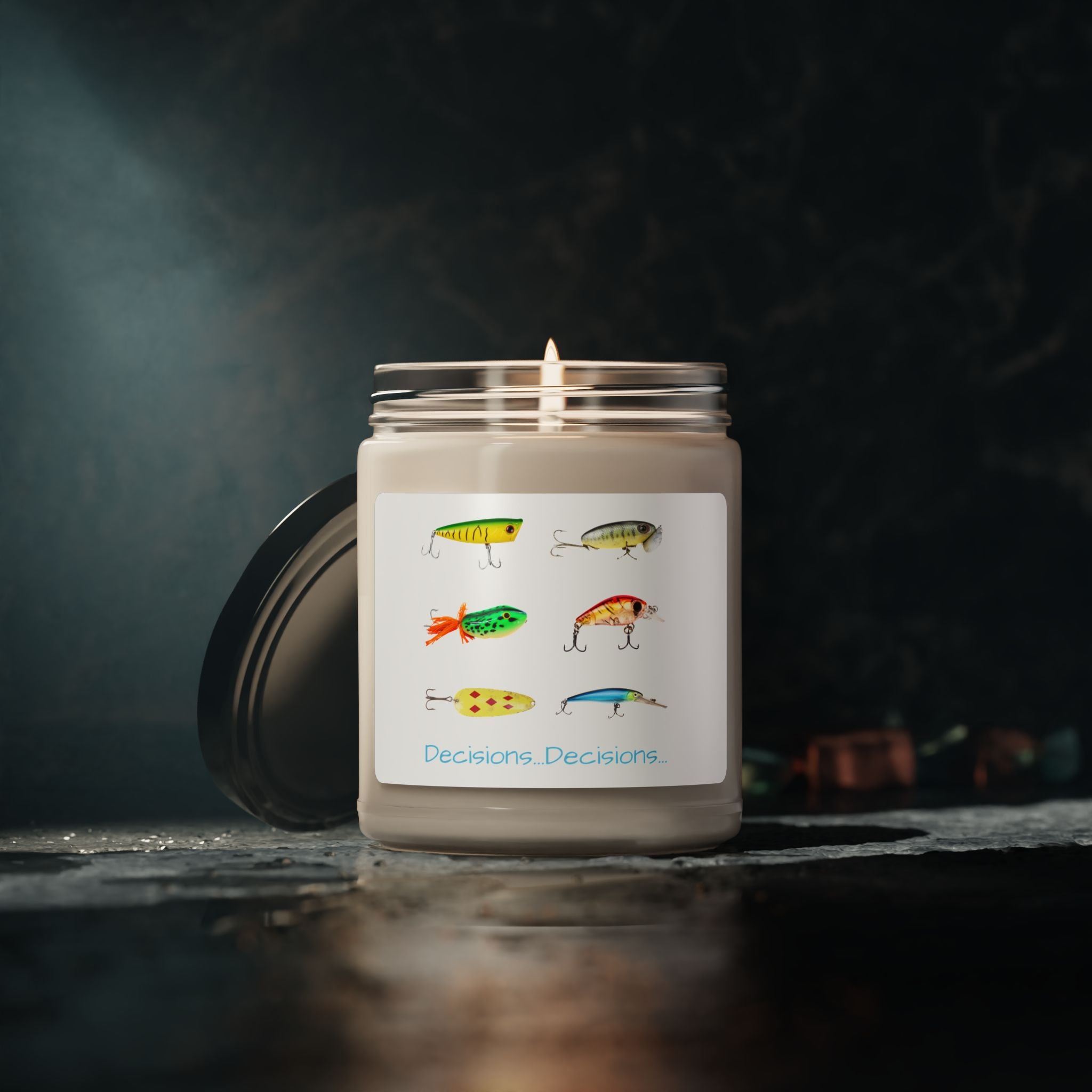 Fishing-Themed Scented Soy Candle - "Decisions...Decisions"