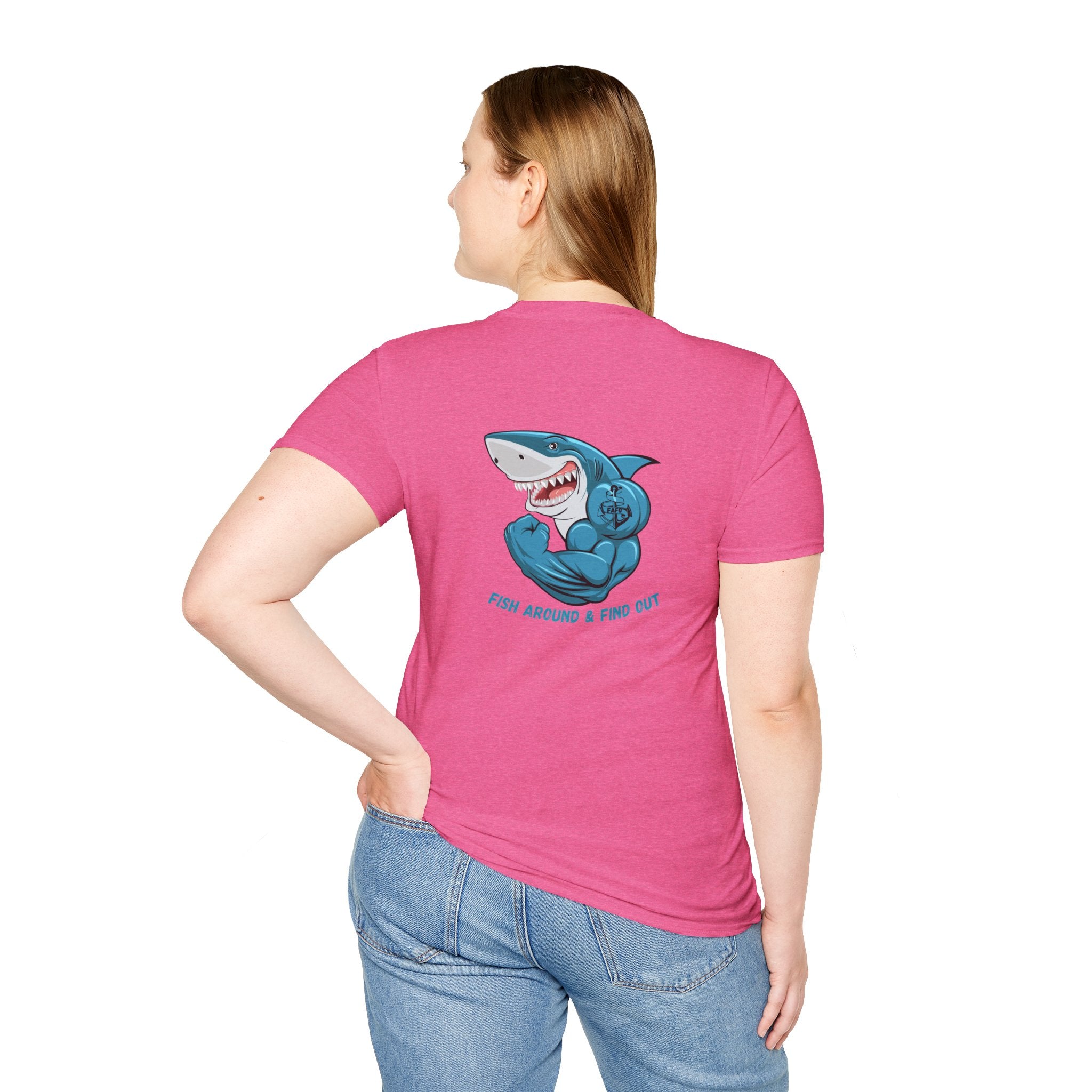 Humorous Unisex Softstyle T-Shirt - "Fish Around and Find Out - FAFO" Shark Design