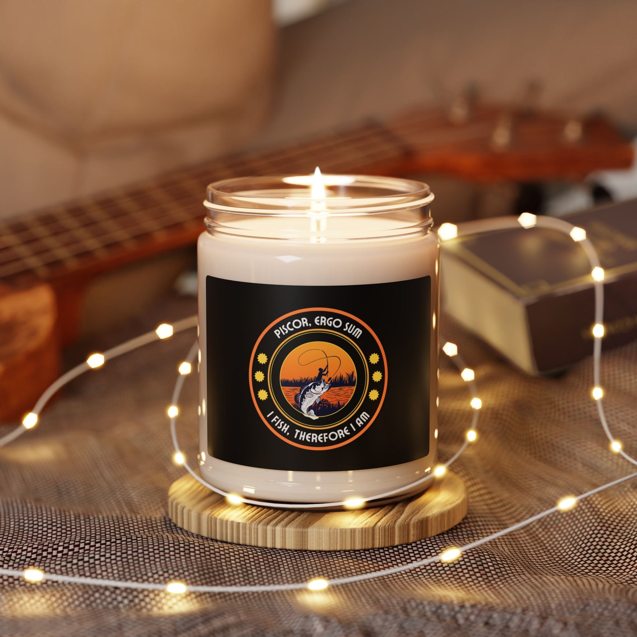 Scented Soy Candle - "I Fish, Therefore I Am" - 9oz Eco-Friendly Fishing Gift