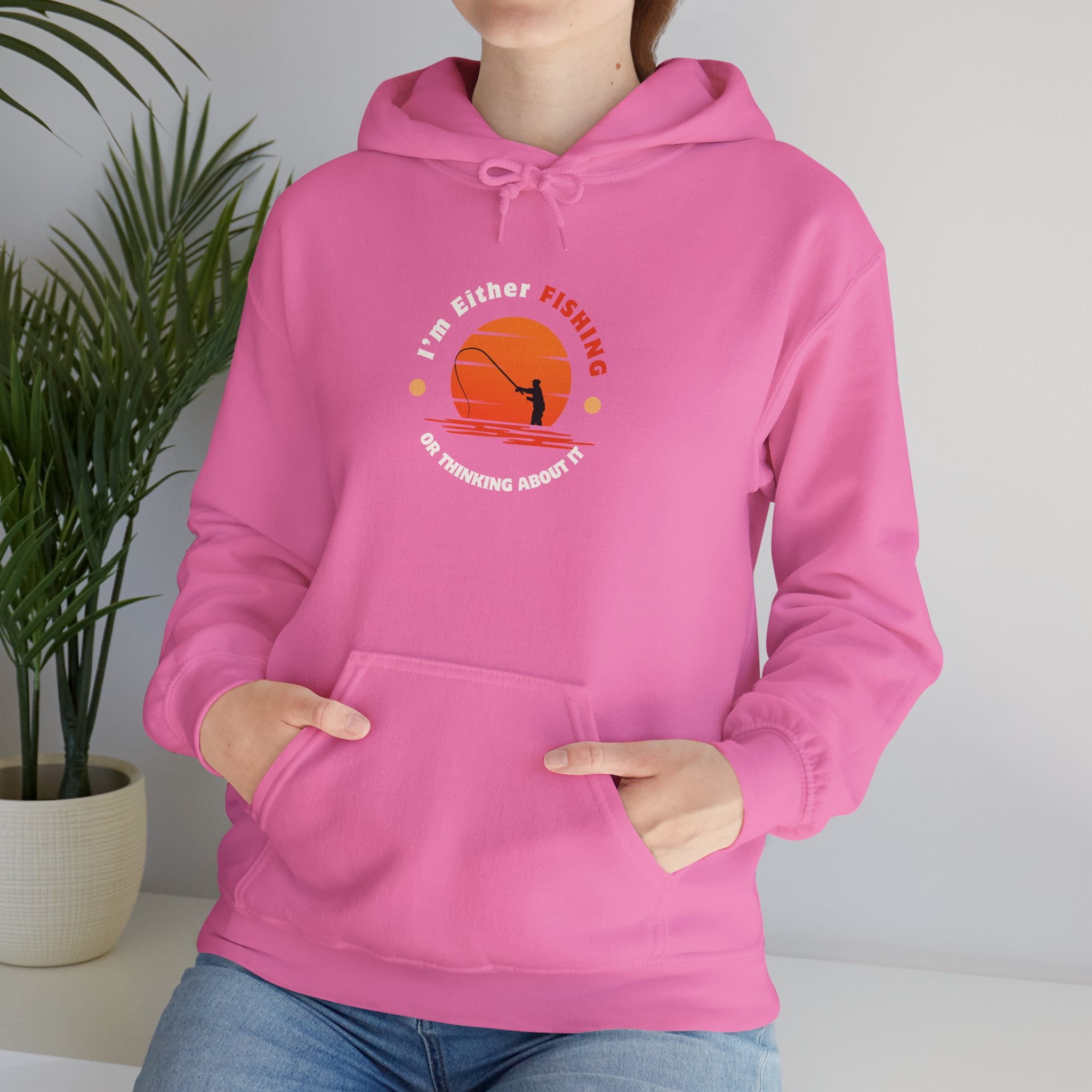 "I'm Either Fishing or Thinking About It" Funny Fishing Heavy Blend™ Hooded Sweatshirt — Gift for Anglers
