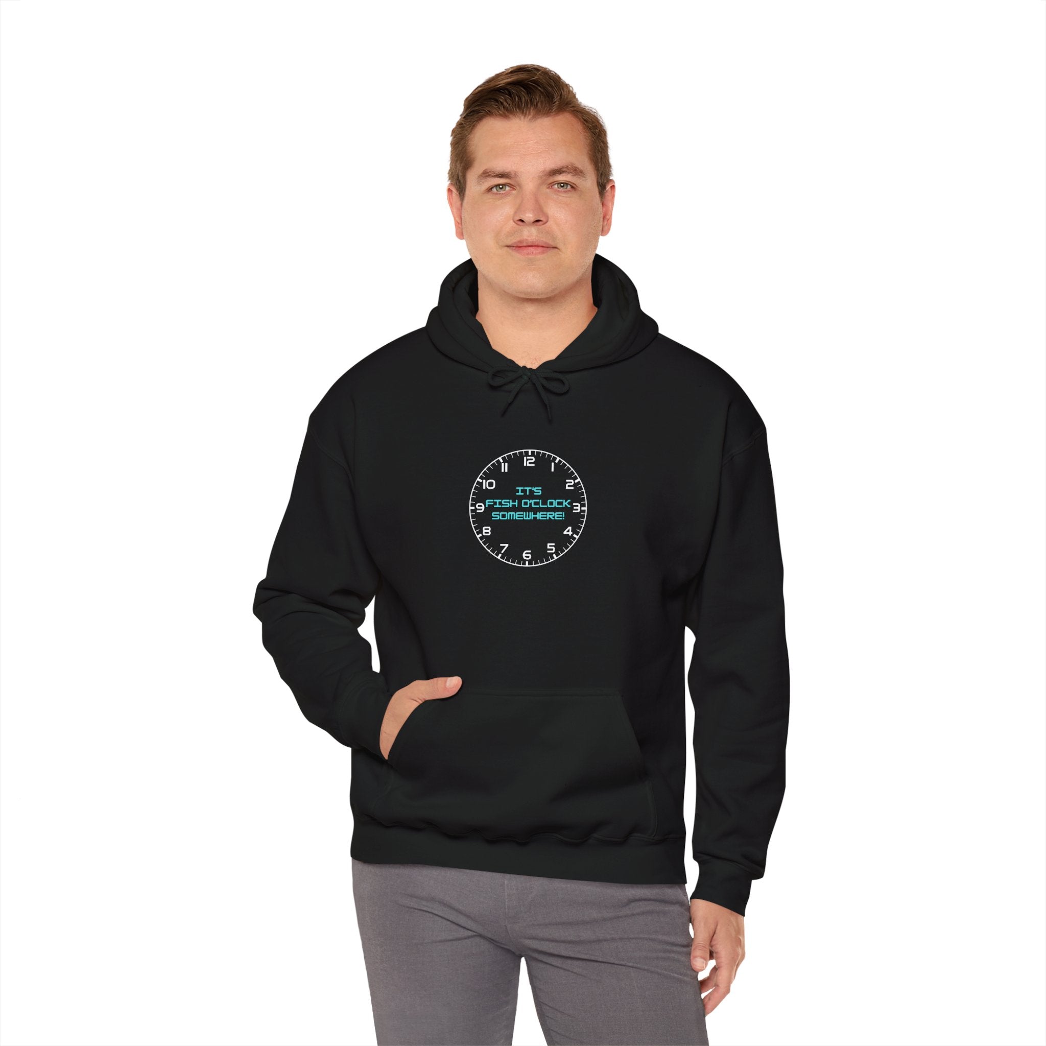 "It's Fish O'Clock Somewhere" Funny Fishing Heavy Blend™ Hooded Sweatshirt — Gift for Anglers