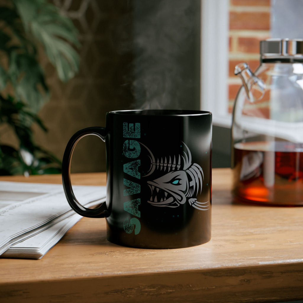 Savage Fish Black Mug – Bold Angler Coffee Cup (11oz/15oz)