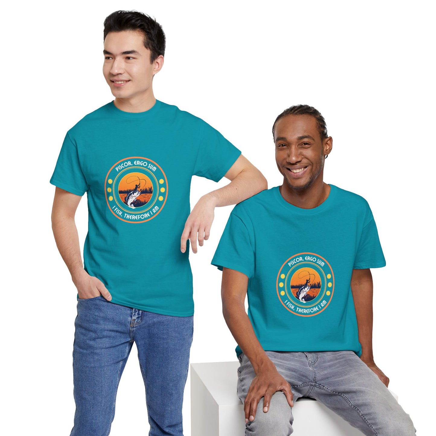 "I Fish, Therefore I Am" Unisex Heavy Cotton Tee - Graphic T-Shirt with Fishing Motif