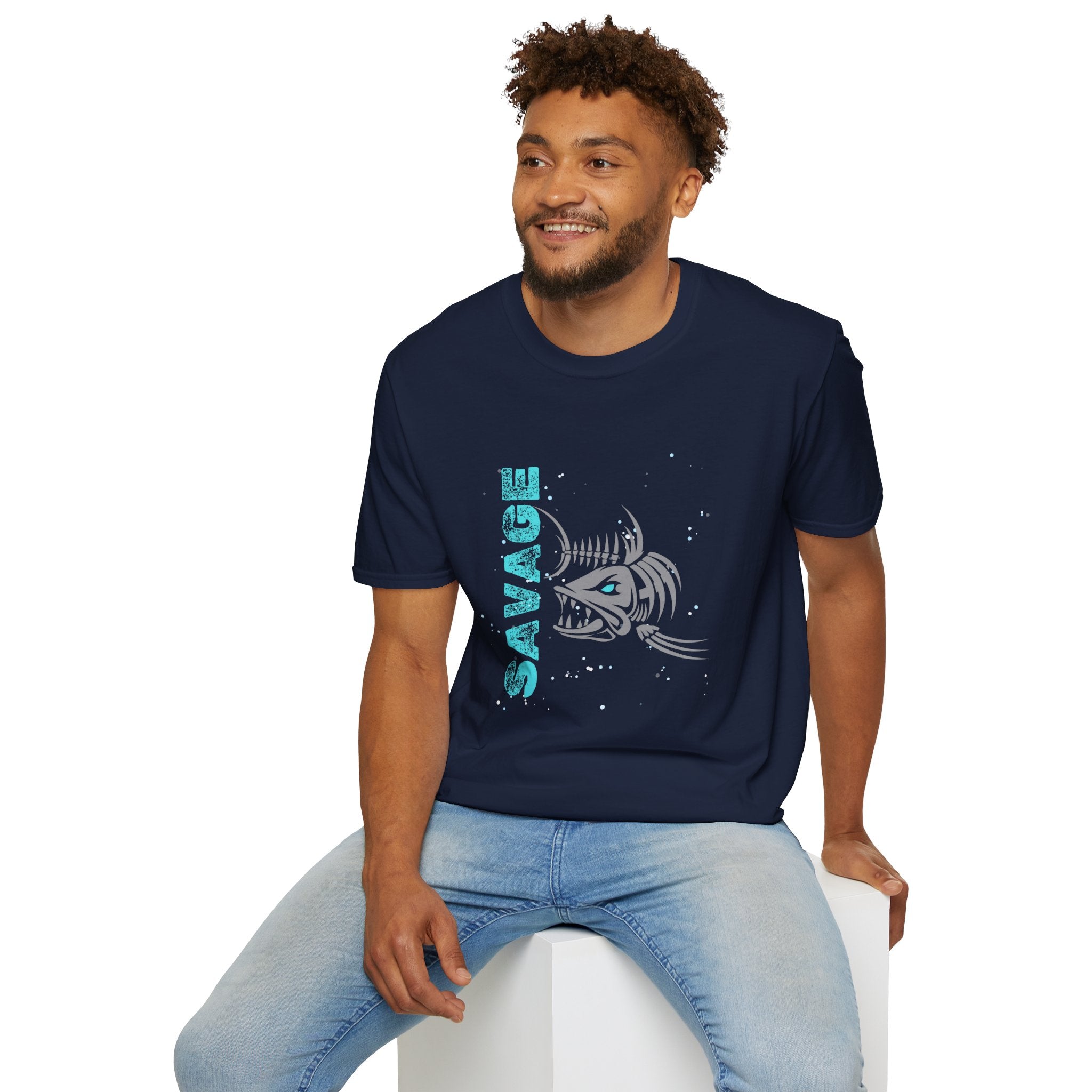 Savage Skeleton Fish Unisex Softstyle T-Shirt - Stylish and Comfortable Angler Apparel
