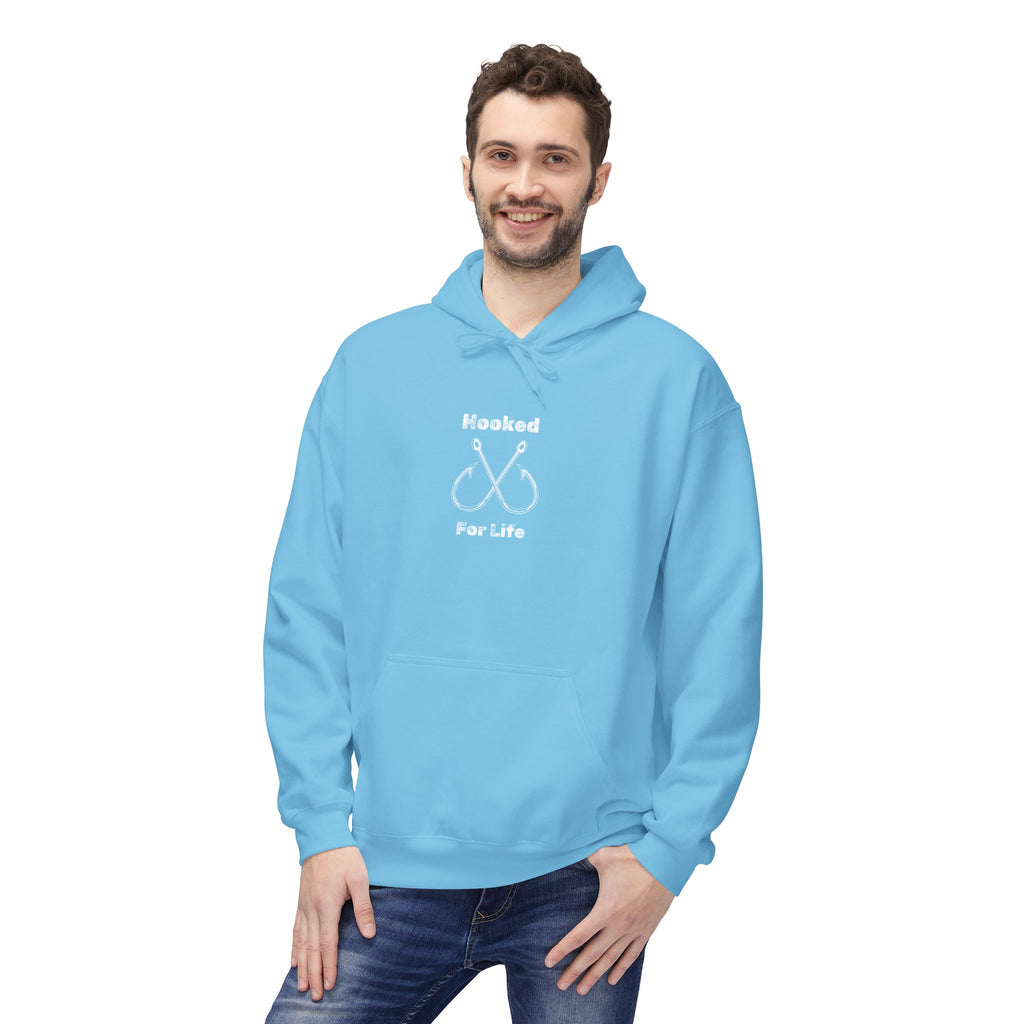 "Hooked for Life" Unisex Midweight Fleece Hoodie - Perfect for Fishing Enthusiasts