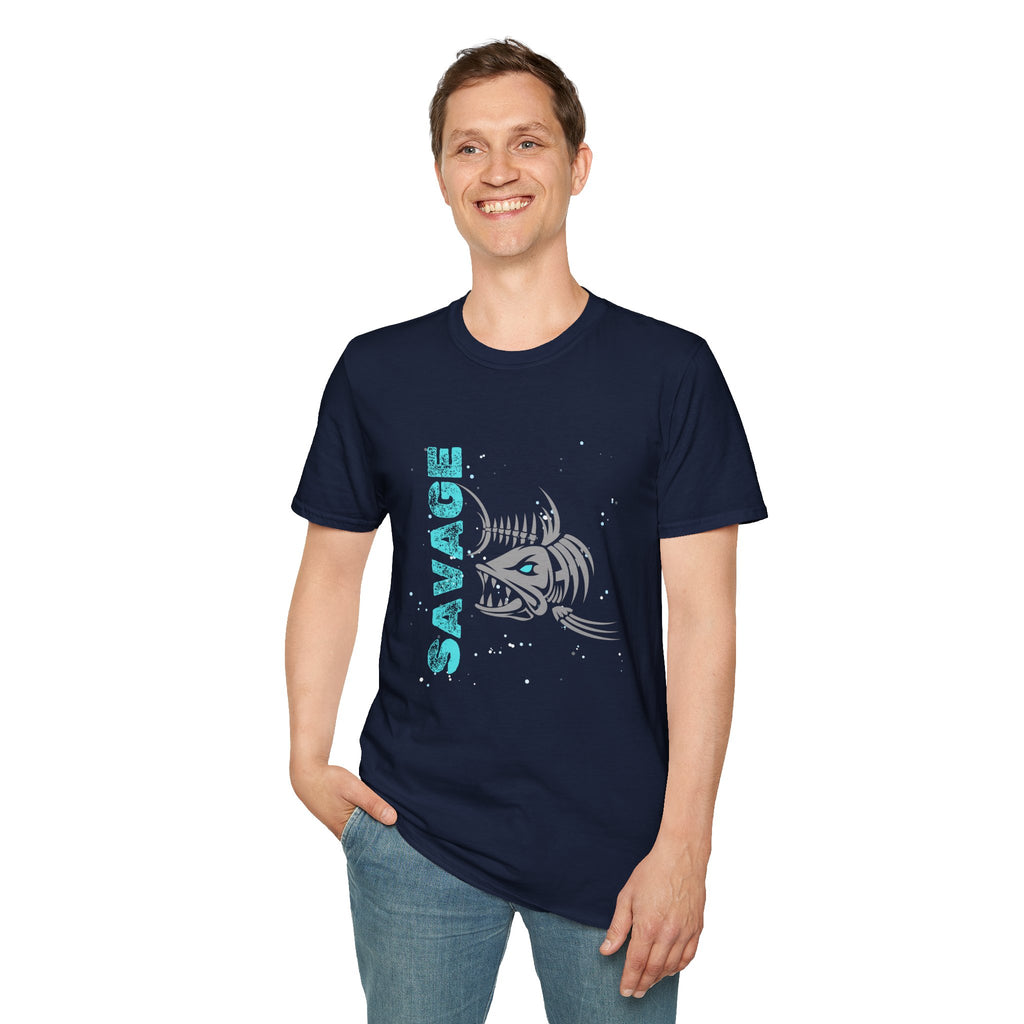 Savage Skeleton Fish Unisex Softstyle T-Shirt - Stylish and Comfortable Angler Apparel